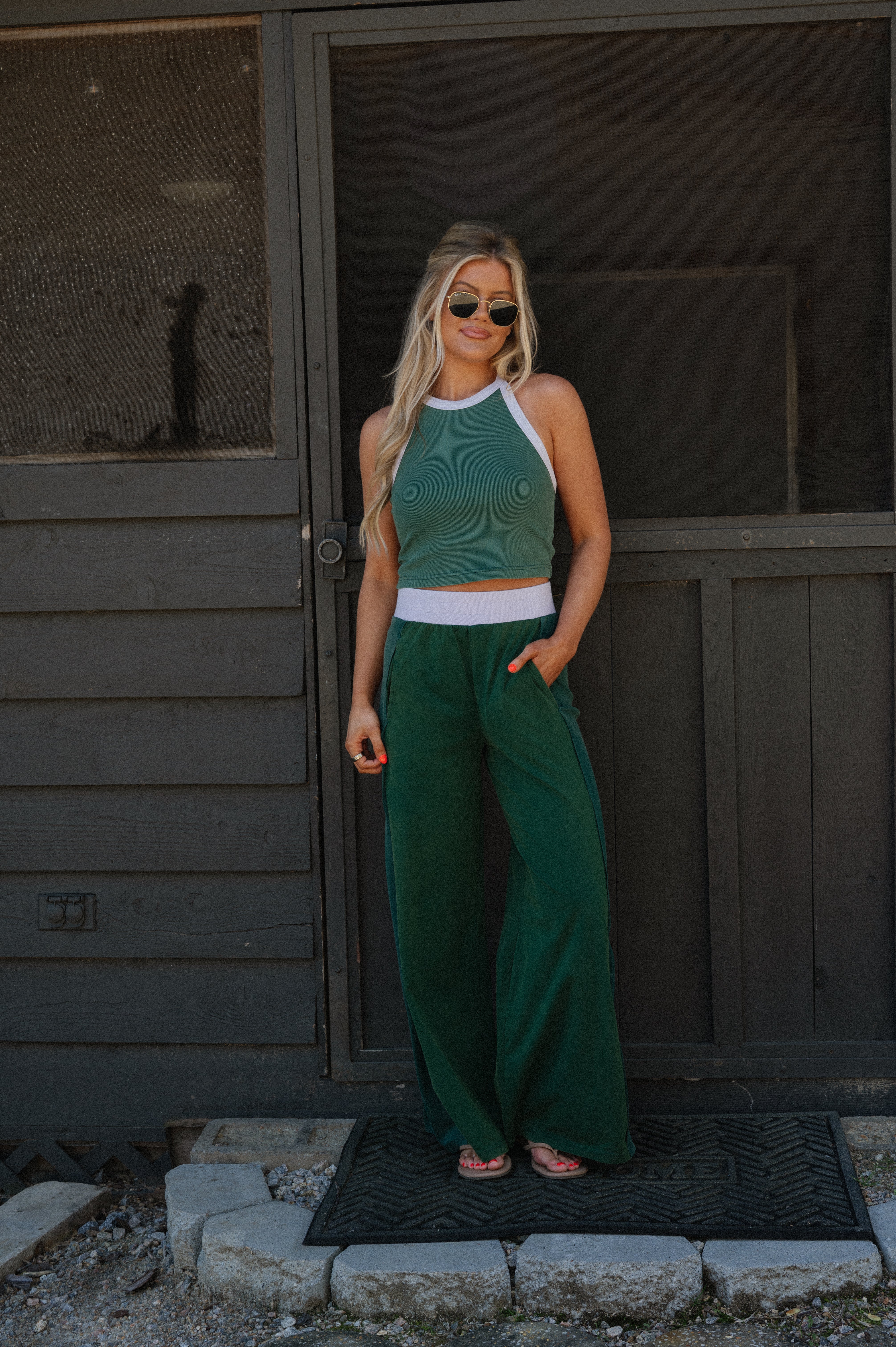 Bloom High-Neck Crop Top-Forest