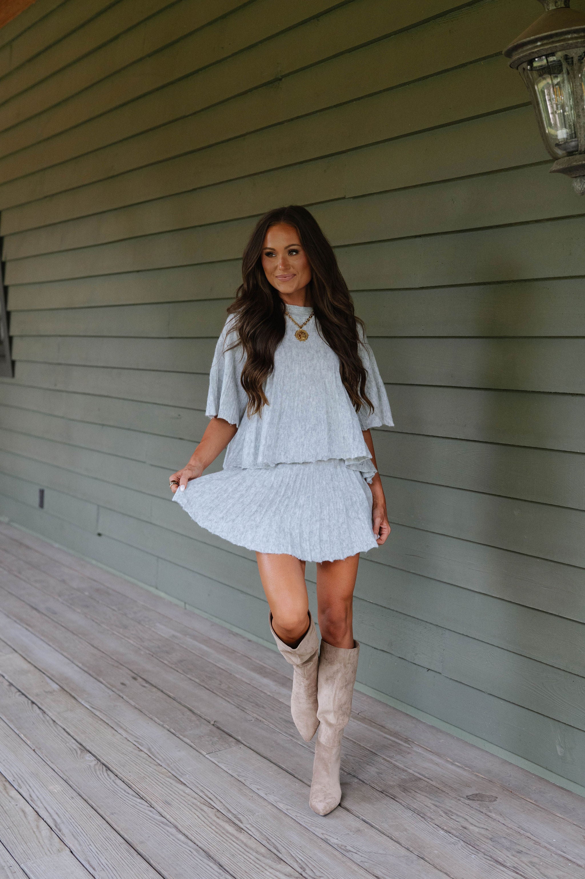 Serena Knit Skirt Set-Grey