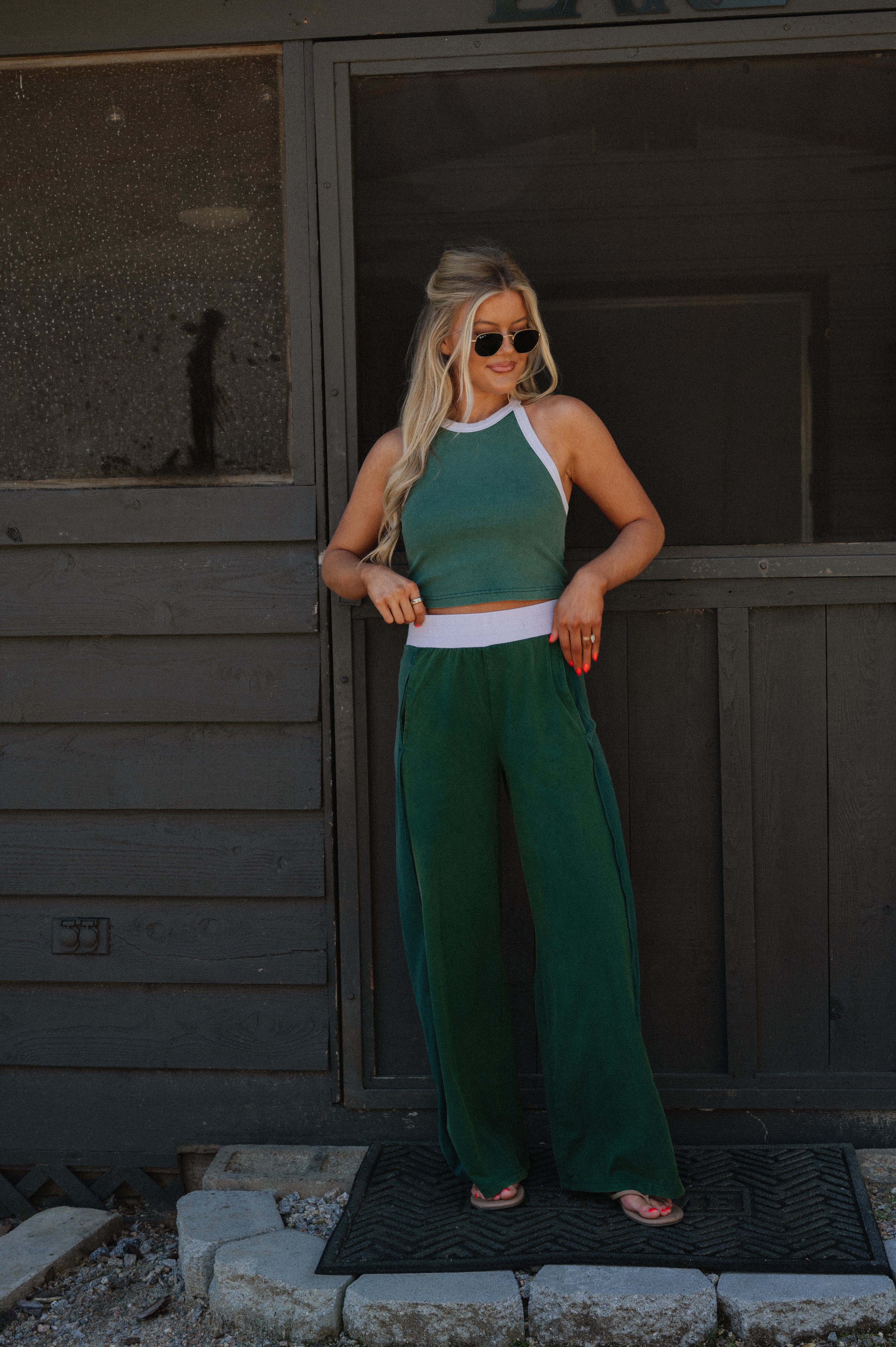 Bloom Wide Leg Lounge Pant-Forest