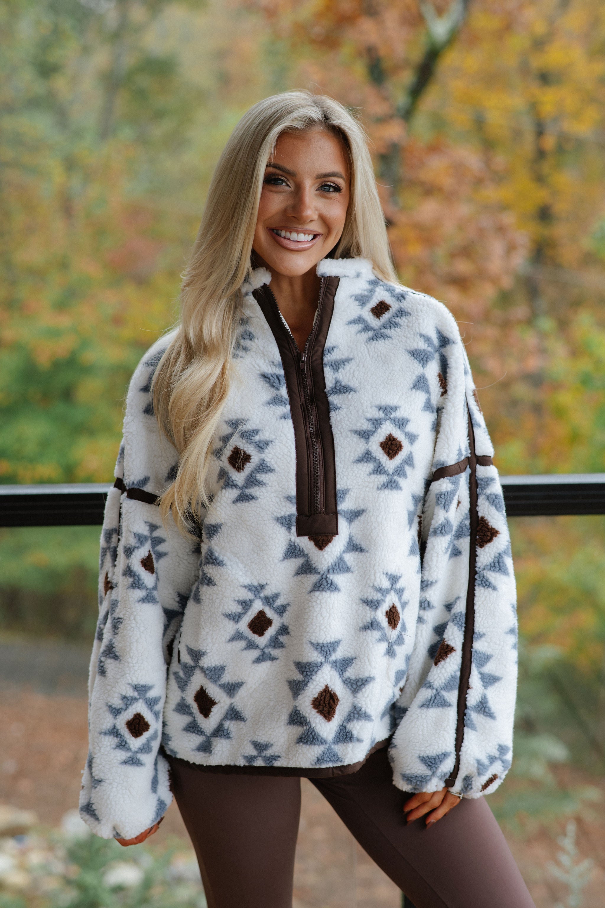 Geometric Sherpa Pullover-Cream