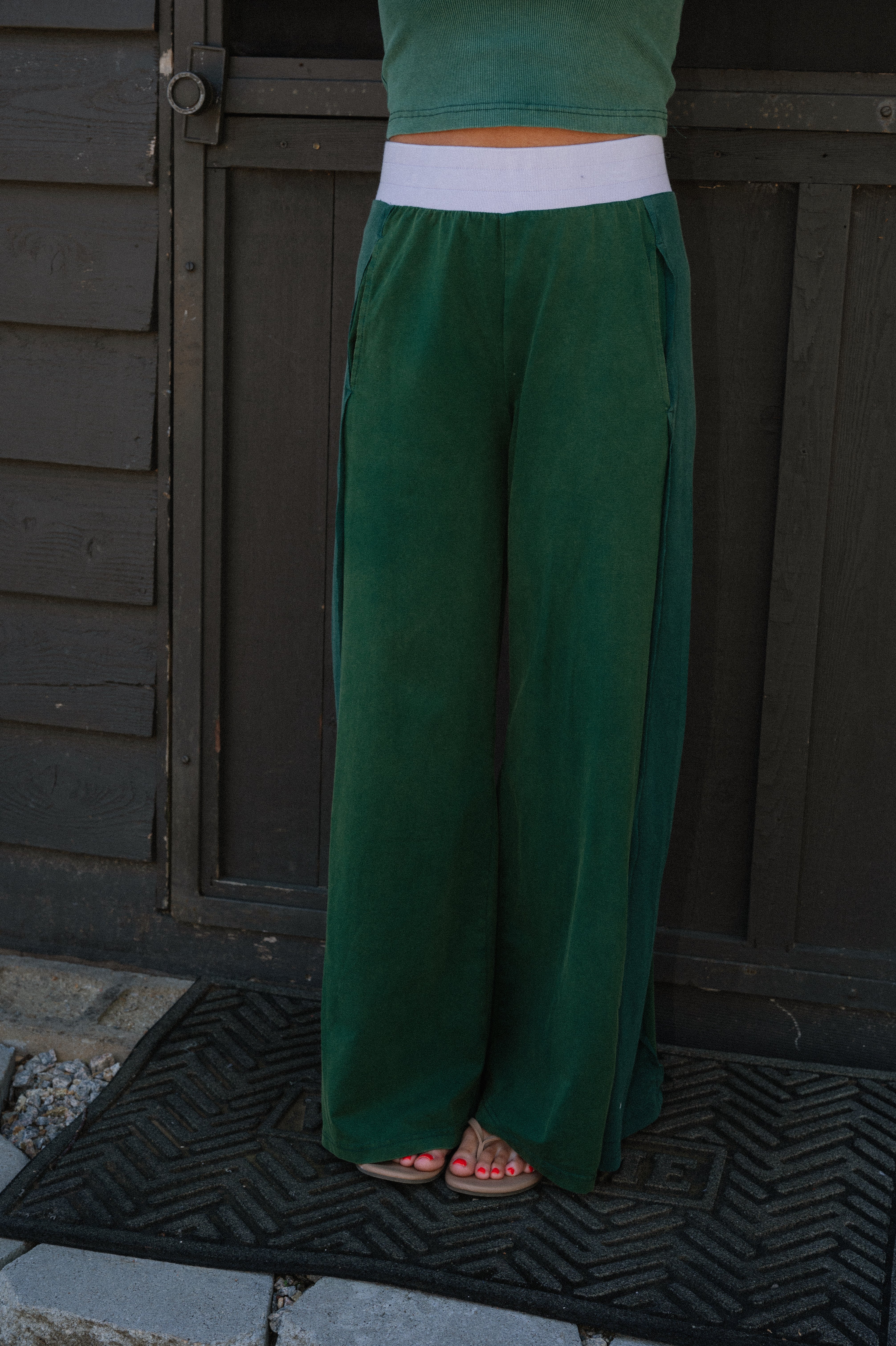 Bloom Wide Leg Lounge Pant-Forest