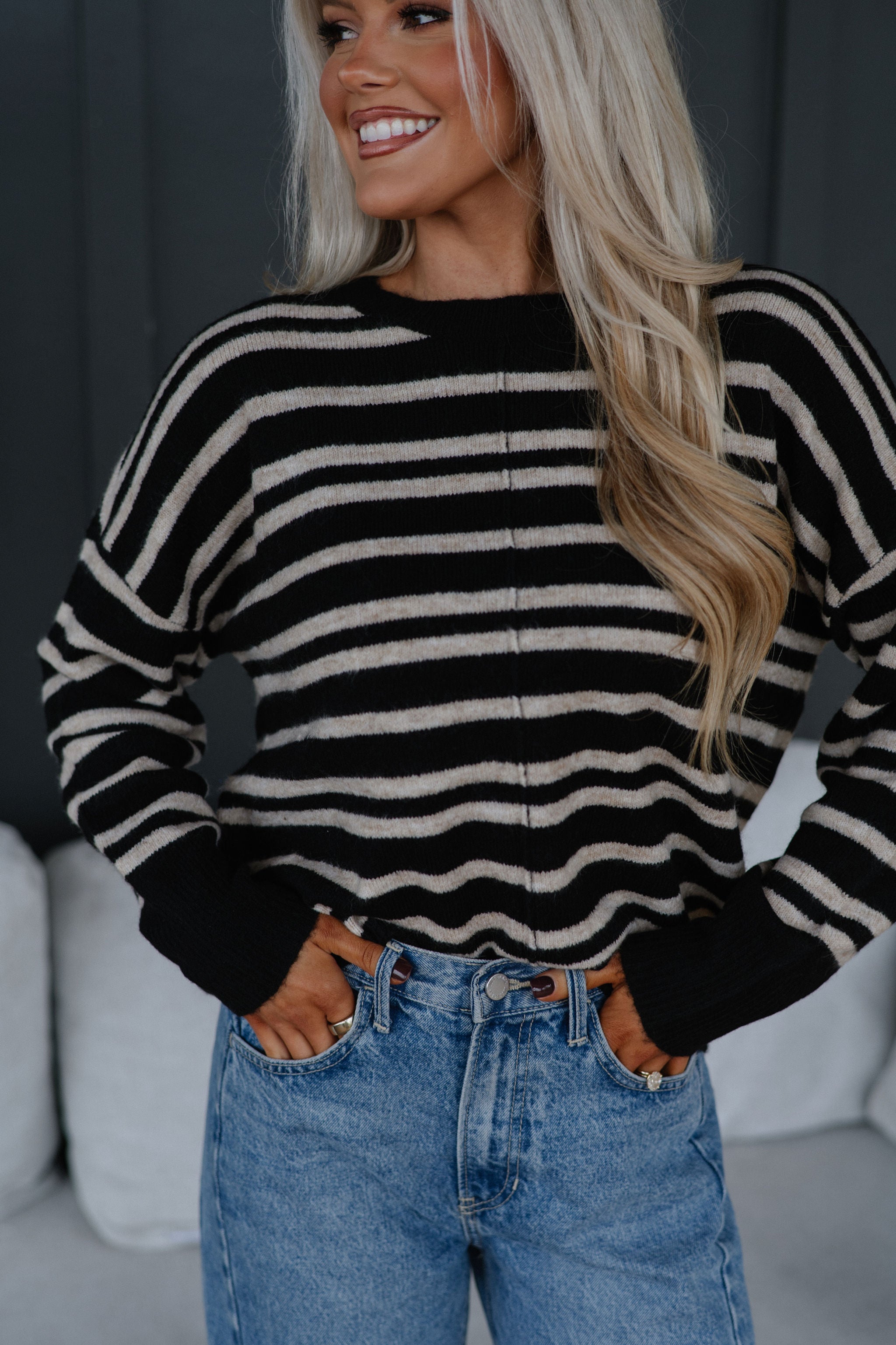 Selina Stripe Sweater- Black