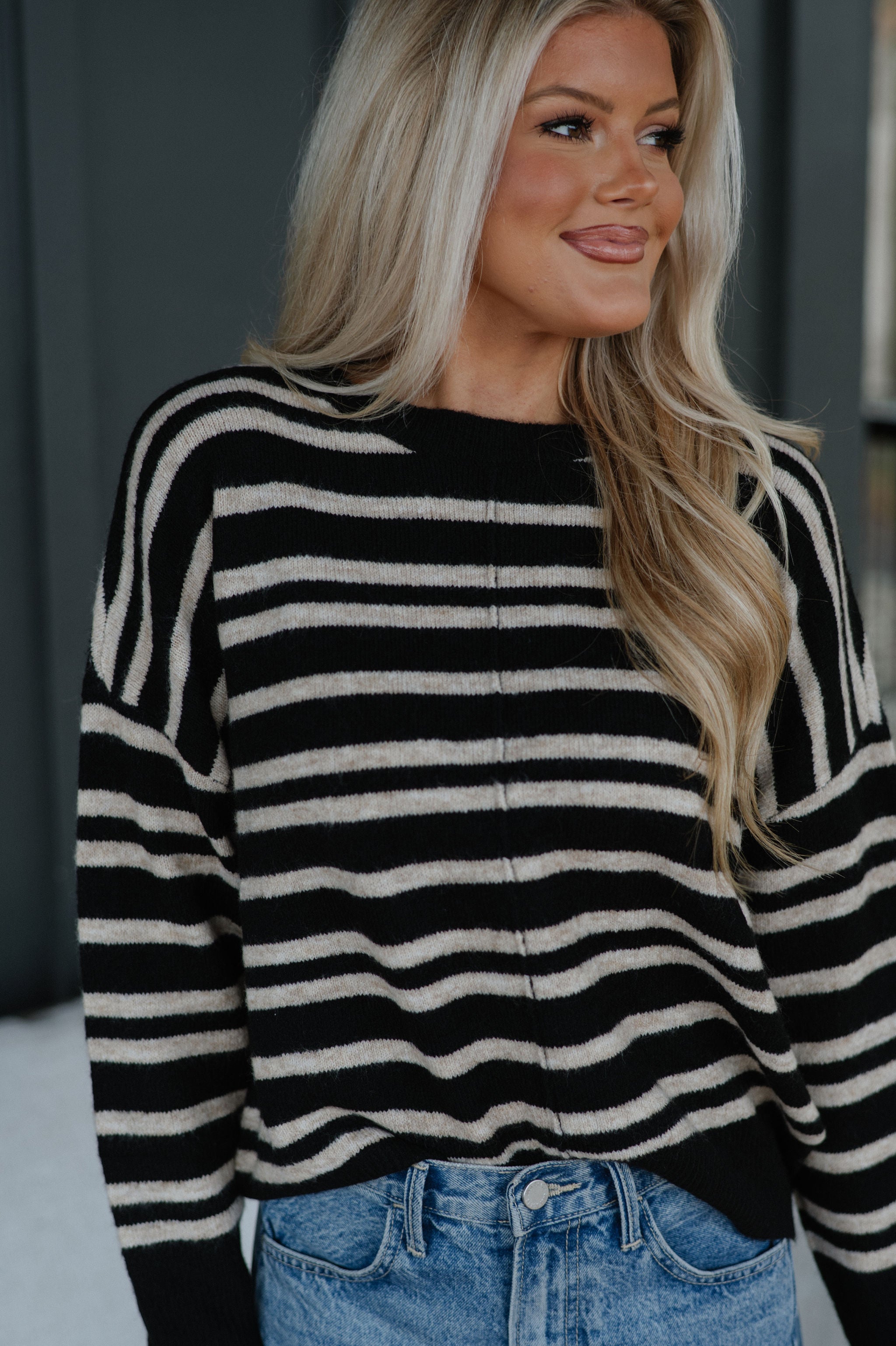 Selina Stripe Sweater- Black
