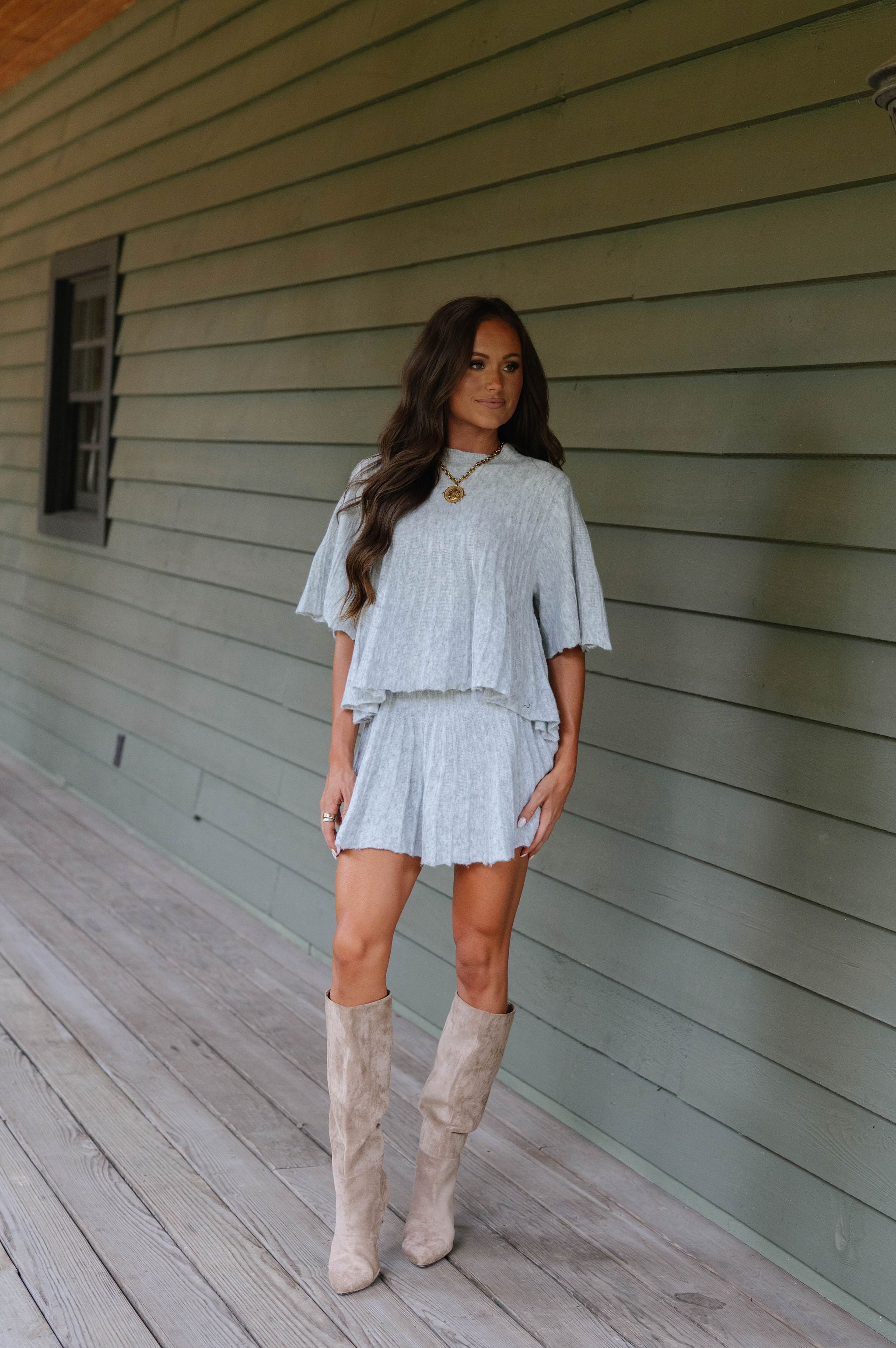 Serena Knit Skirt Set-Grey