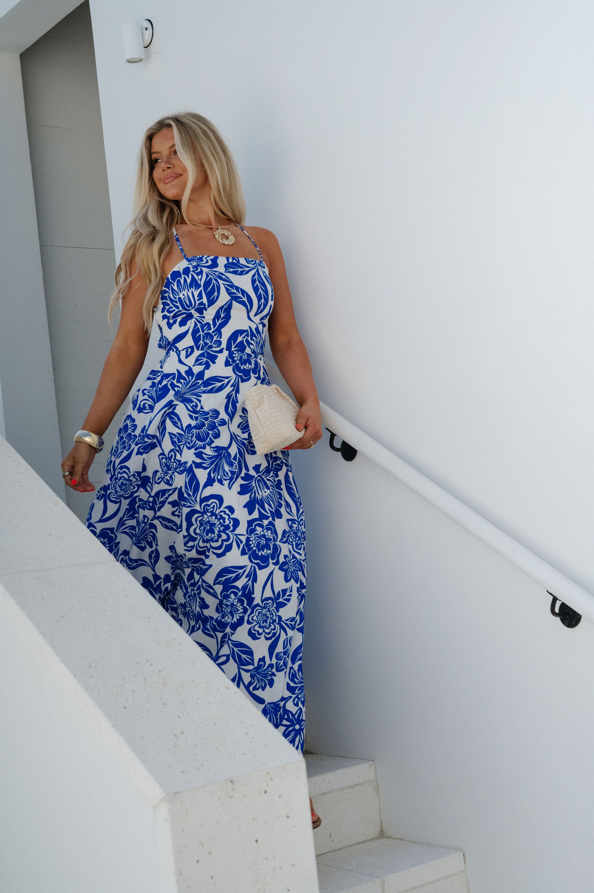 Athena Maxi Dress-White/Blue