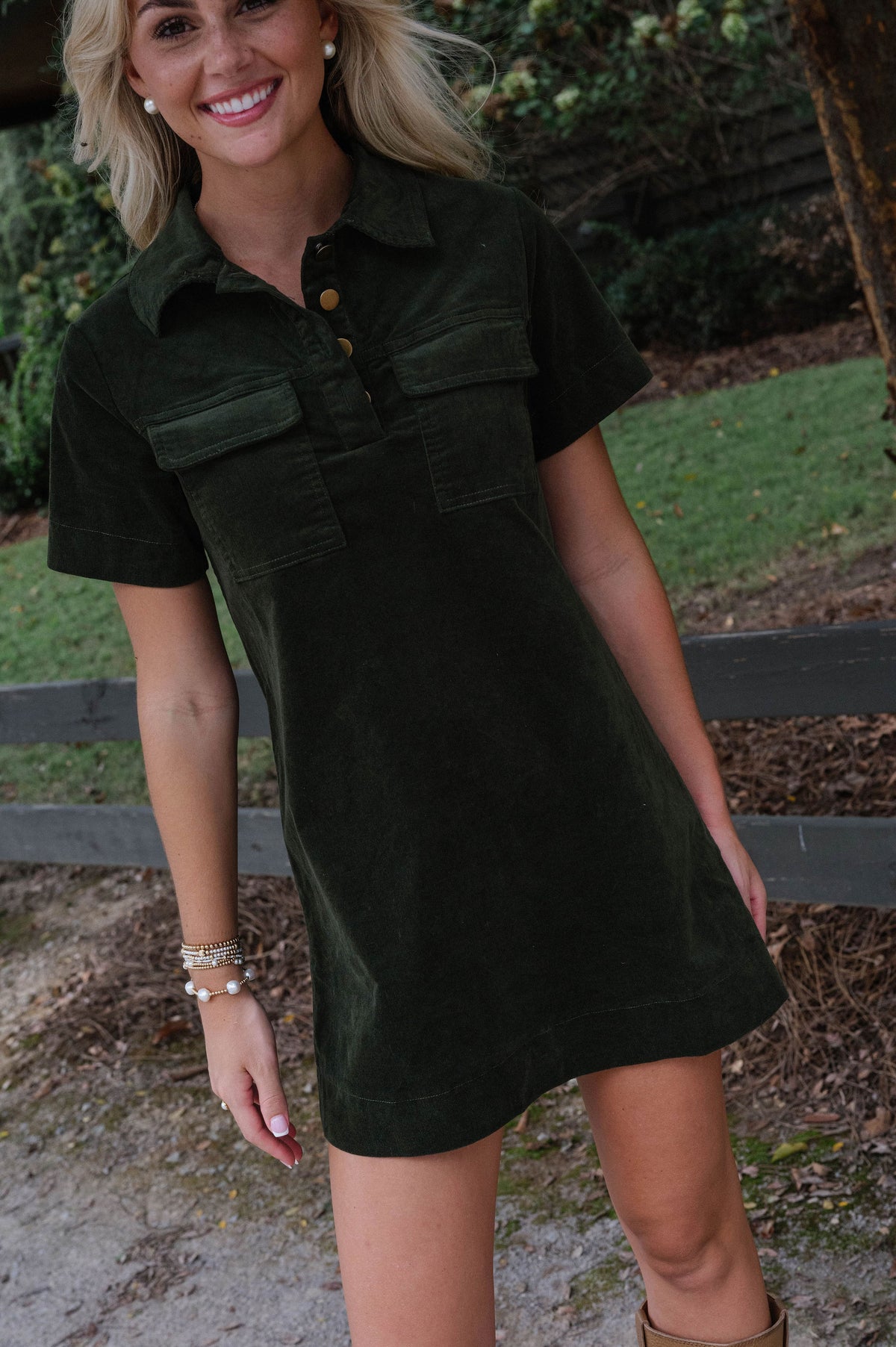 Collins Corduroy Mini Dress-Olive