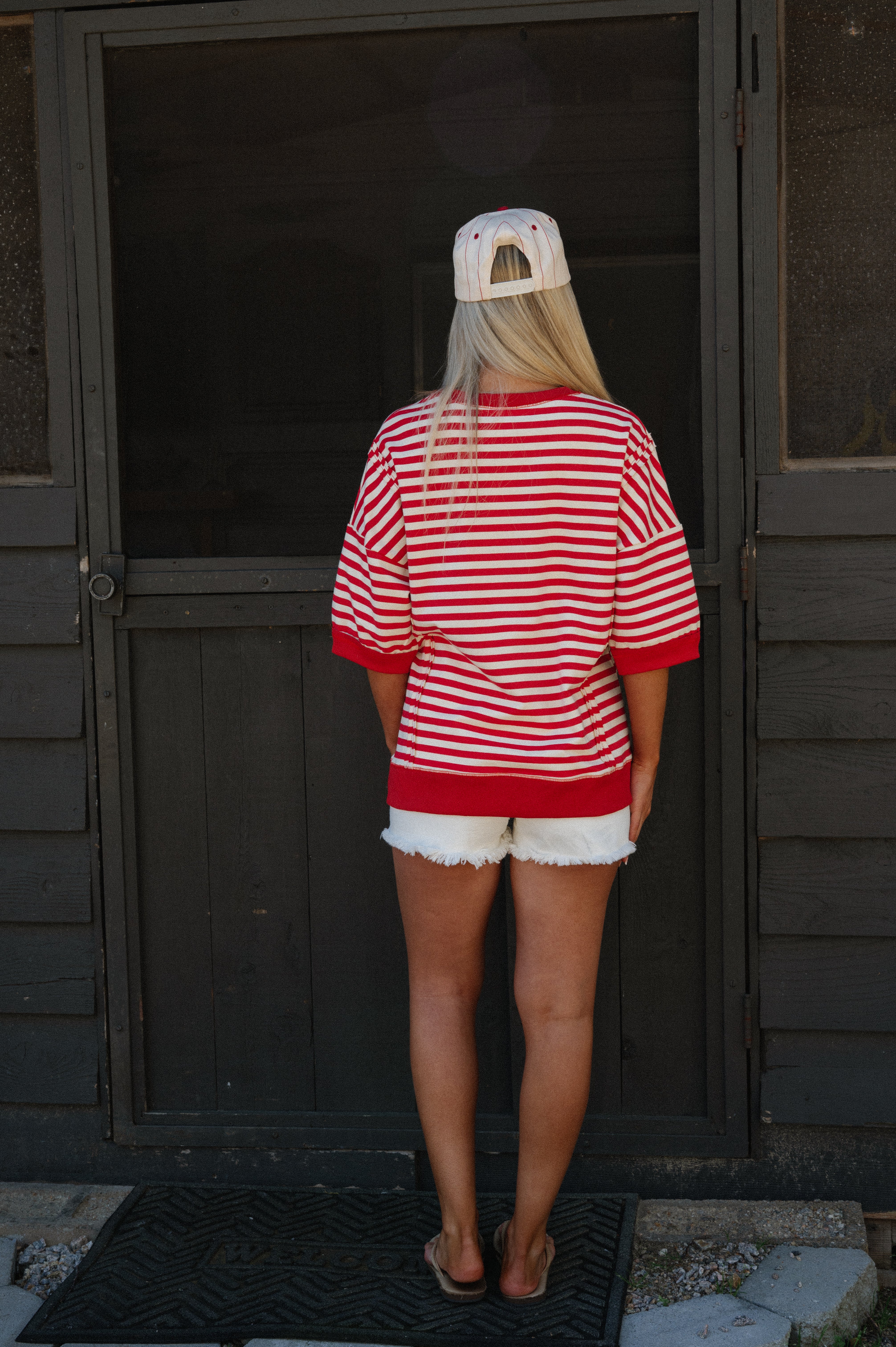 Loxley Oversized Striped Top-Red/Cream