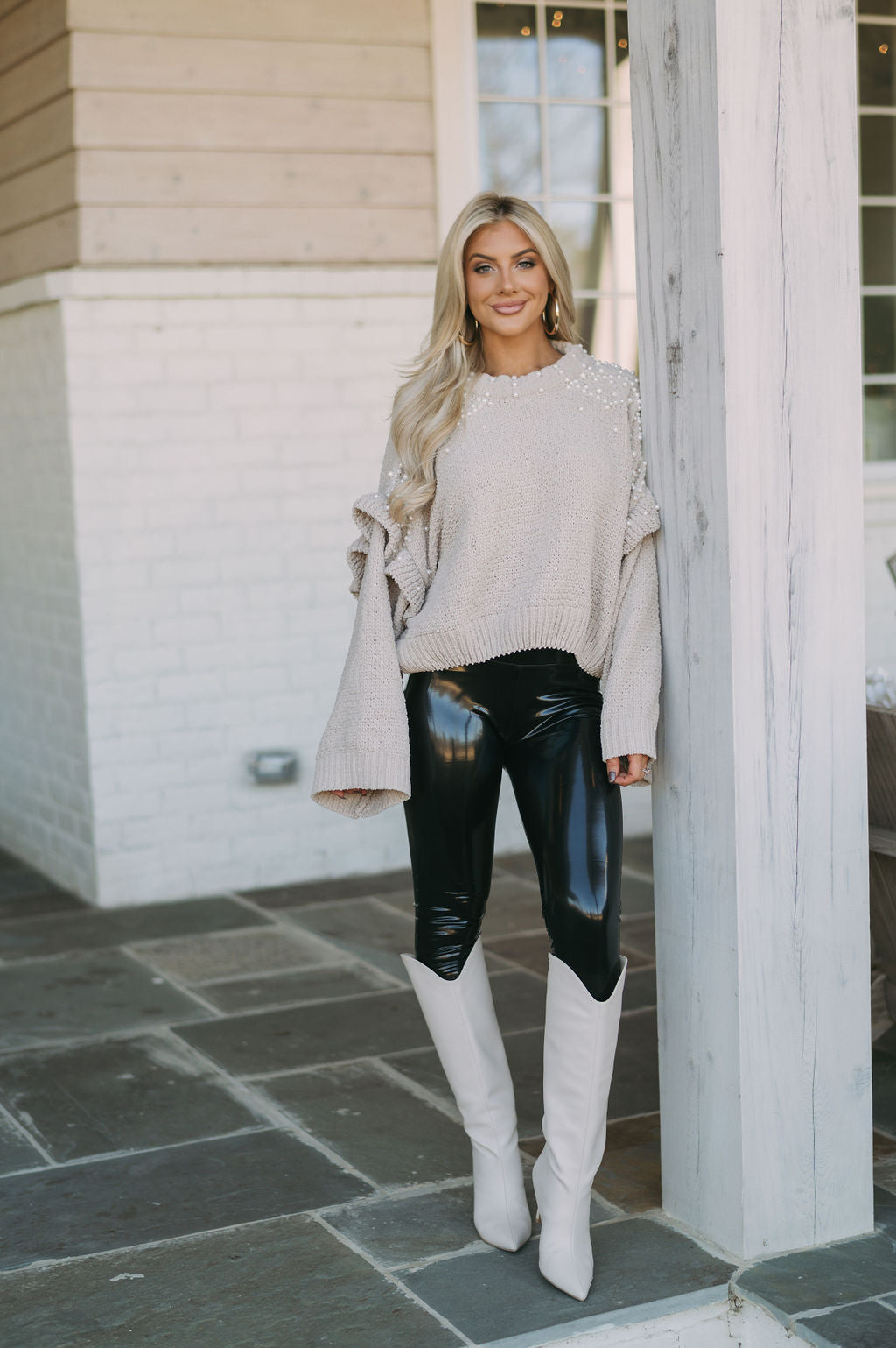 Chenille Pearl Sweater- Taupe