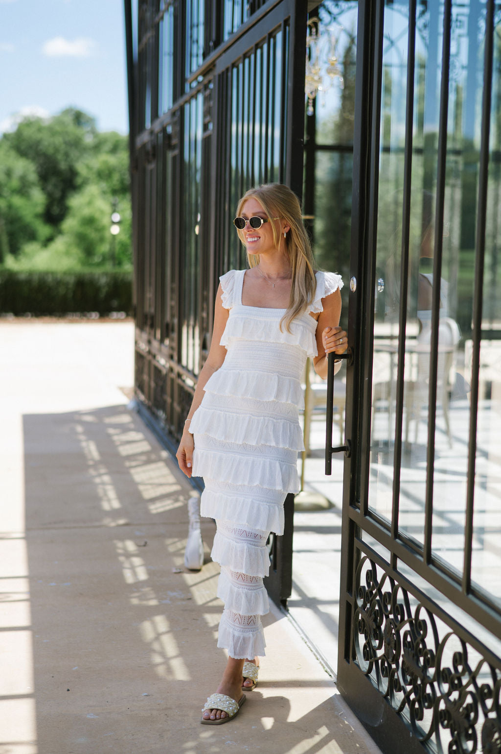Ruffle Tiered Midi Dress-Off White