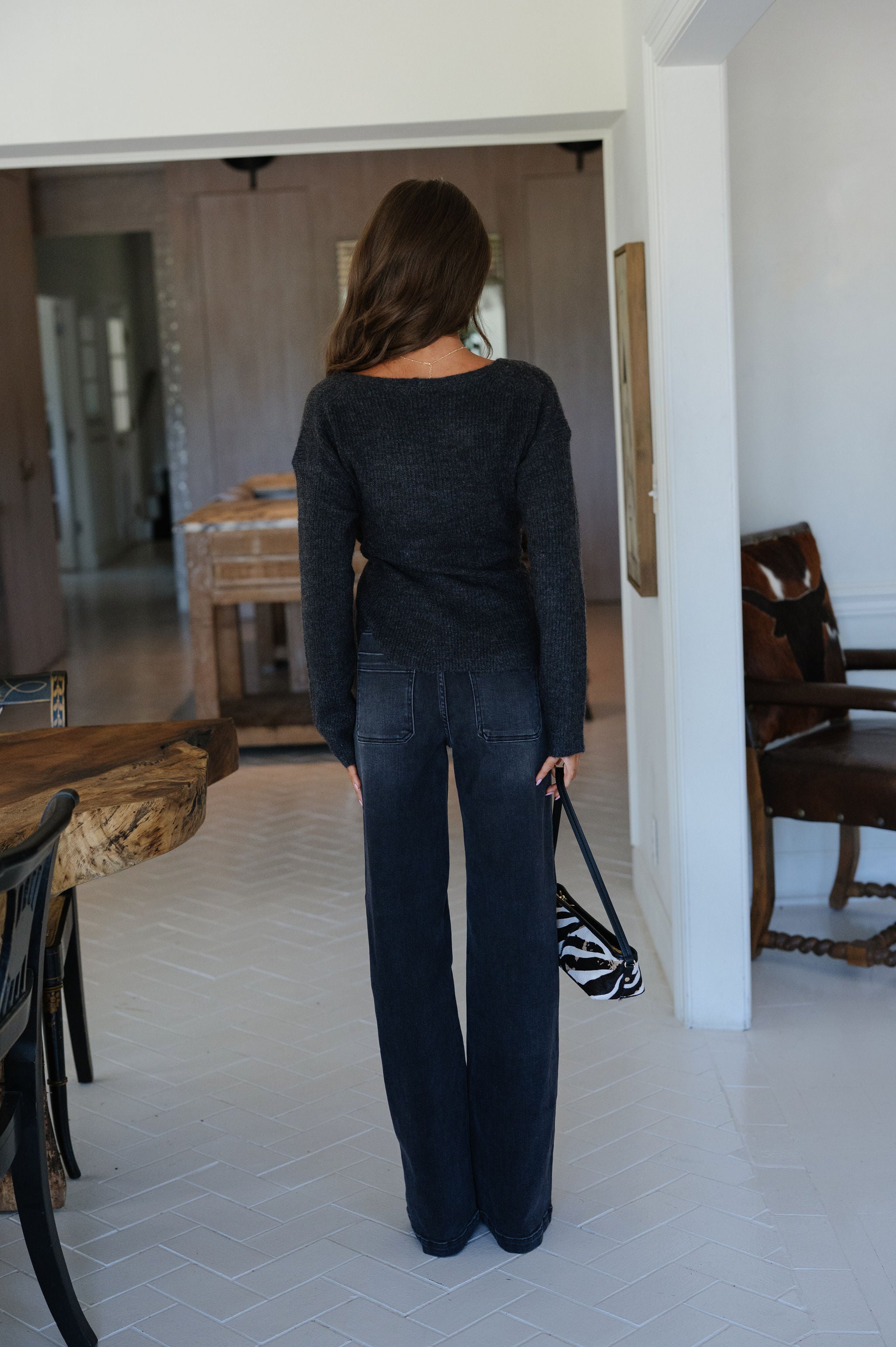 Peplum Sweater Top-Charcoal