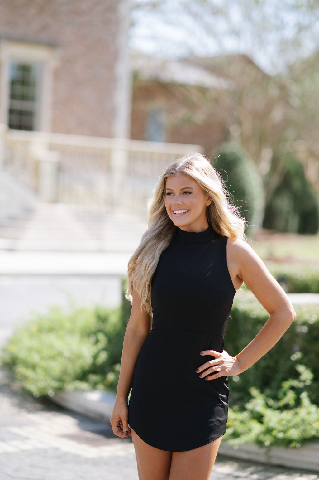 Mock Neck Sleeveless Mini Dress-Black// PETITE