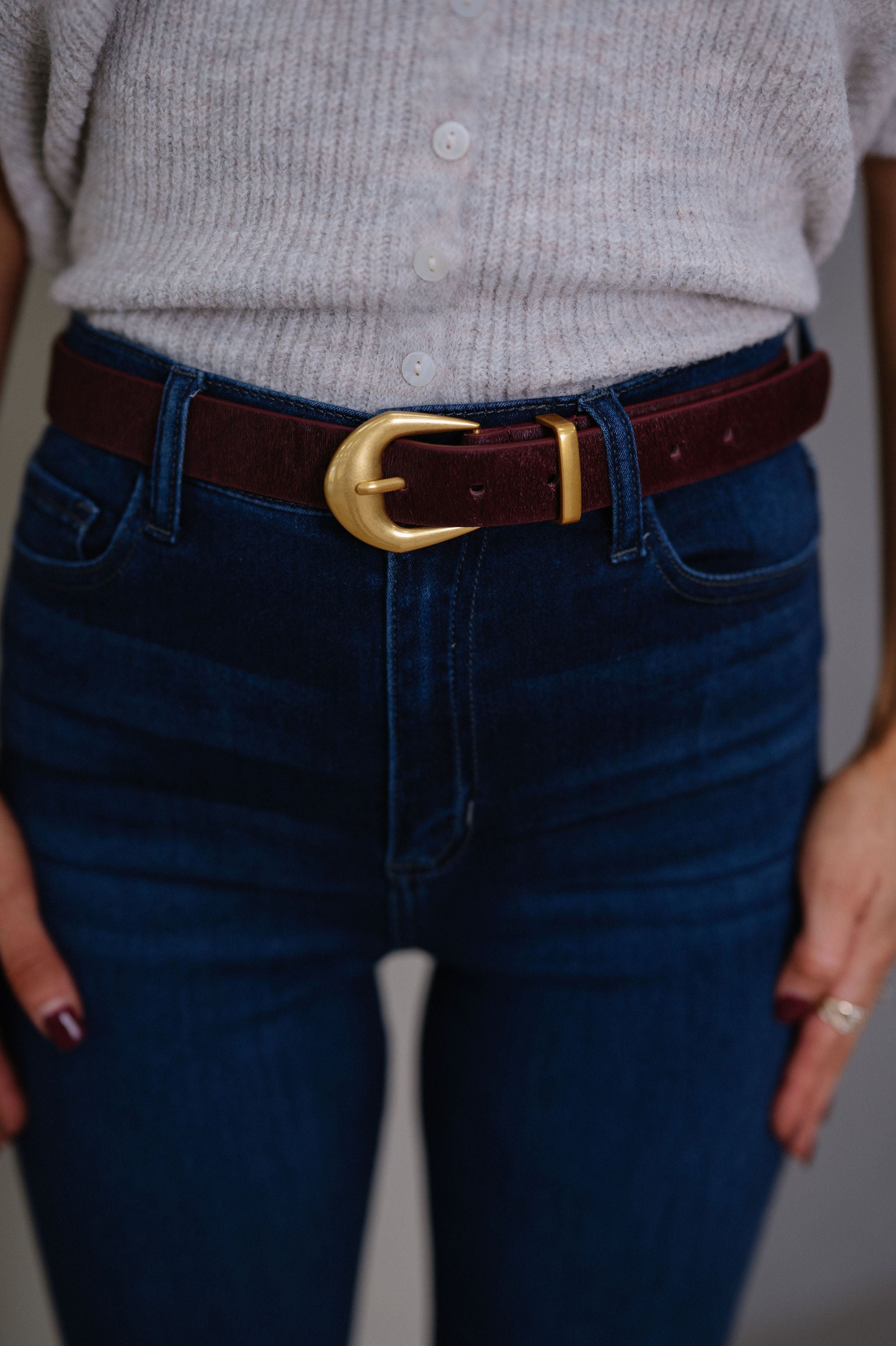 Jensen Calf Hair Belt-Burgundy