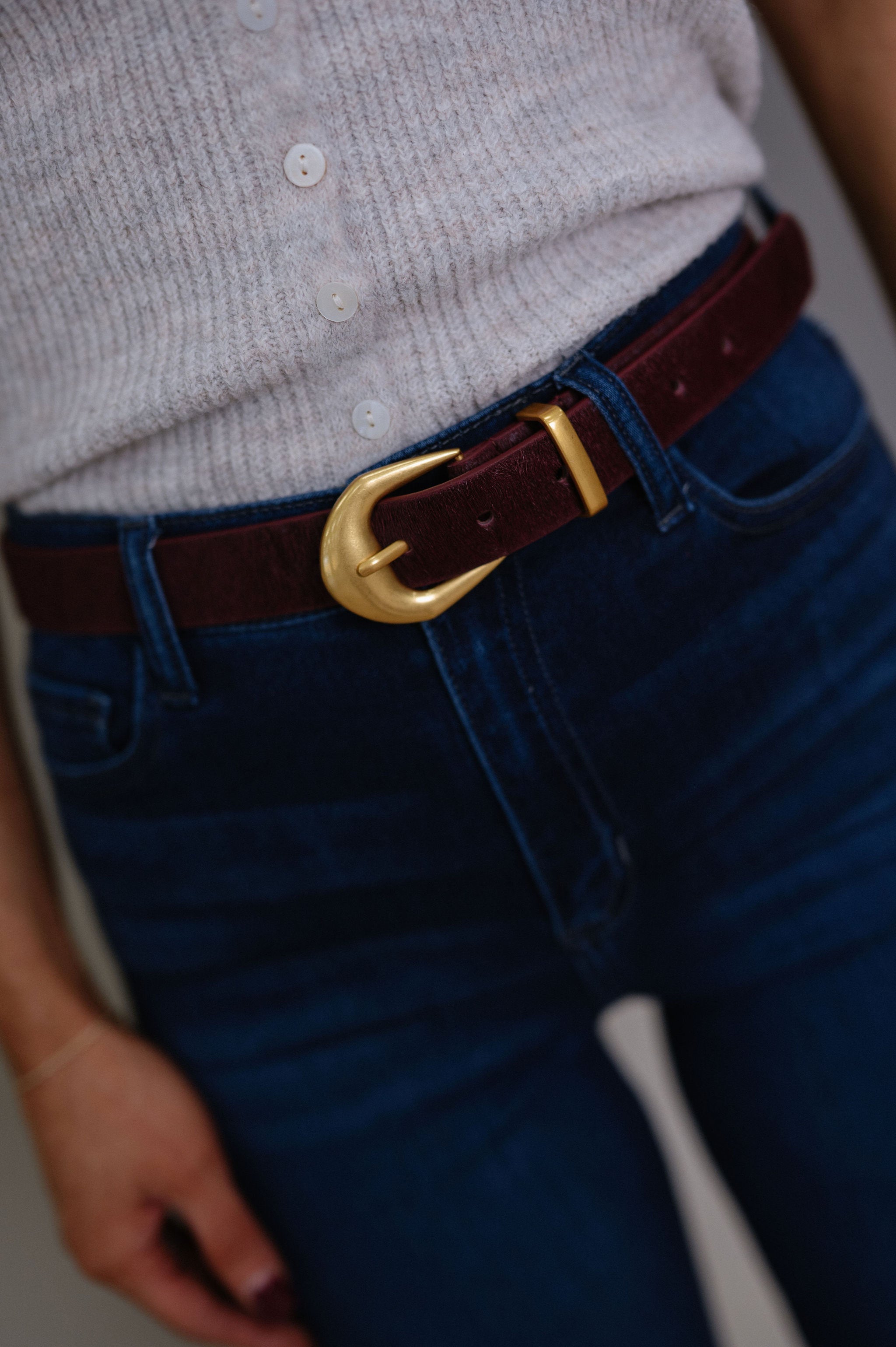 Jensen Calf Hair Belt-Burgundy