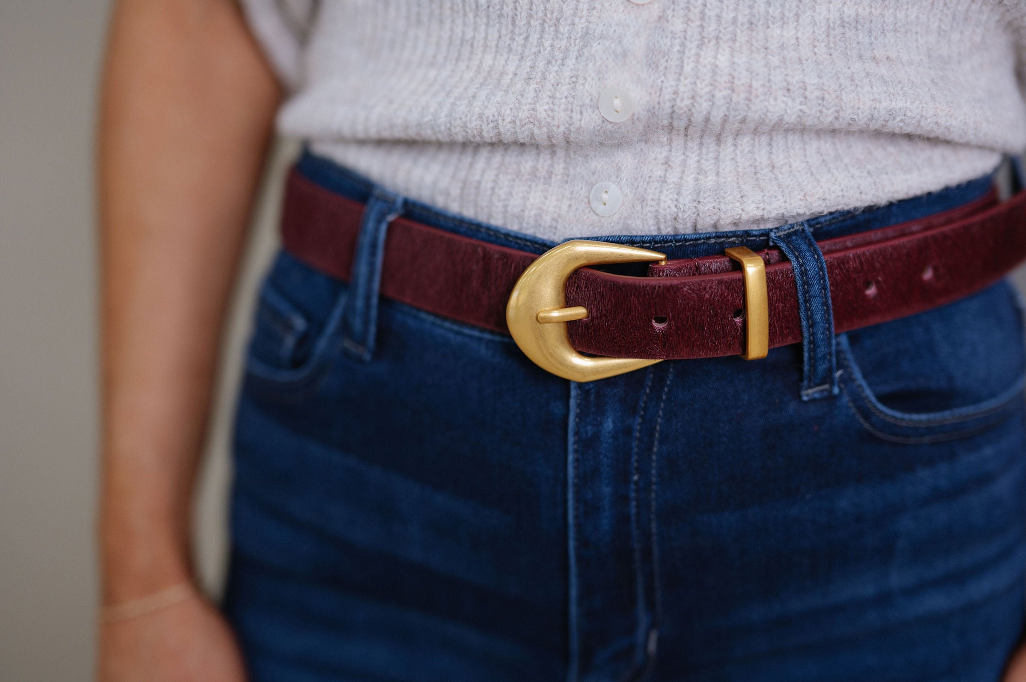 Jensen Calf Hair Belt-Burgundy