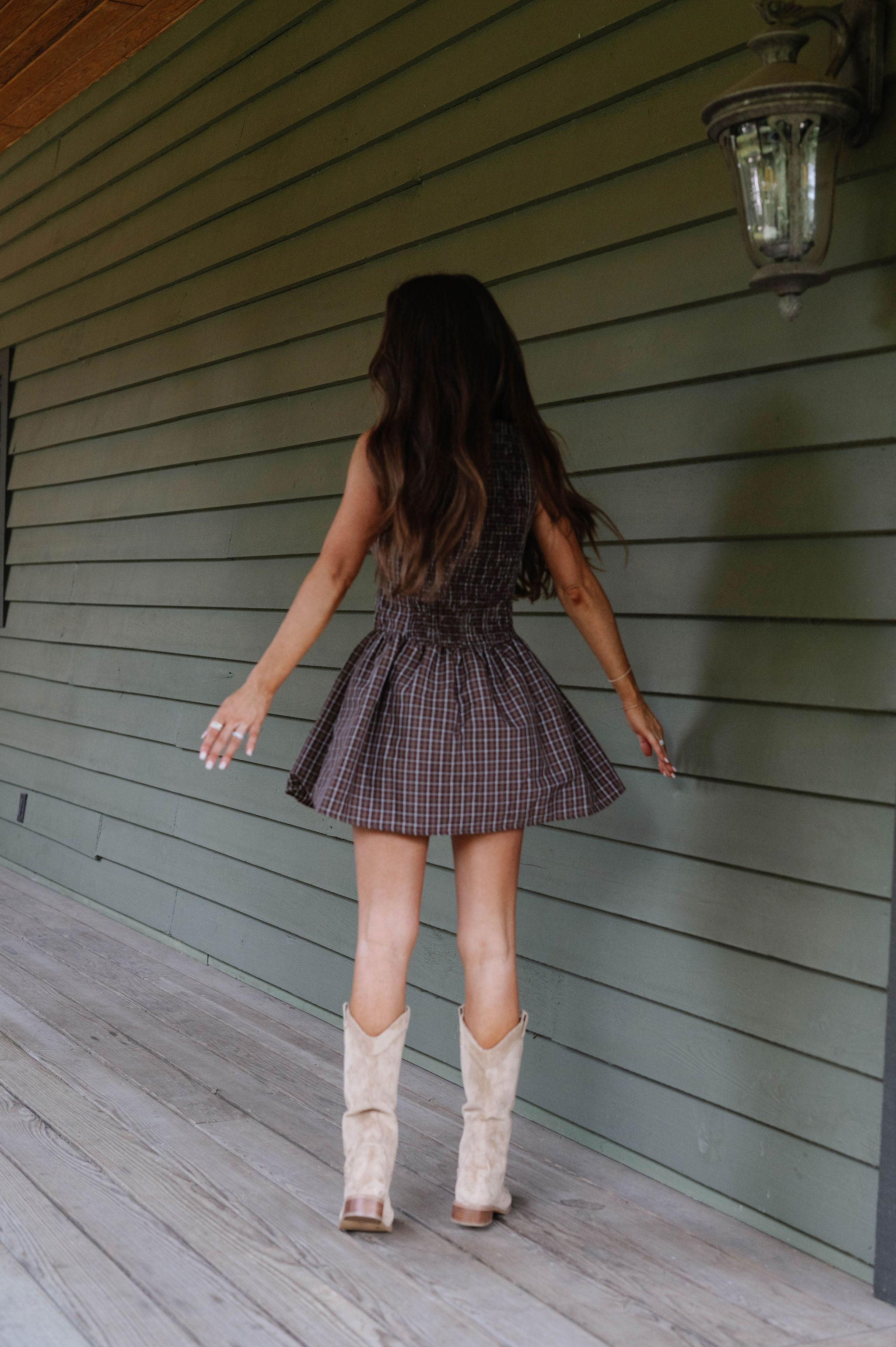 Wren Plaid Mini Dress-Brown Multi