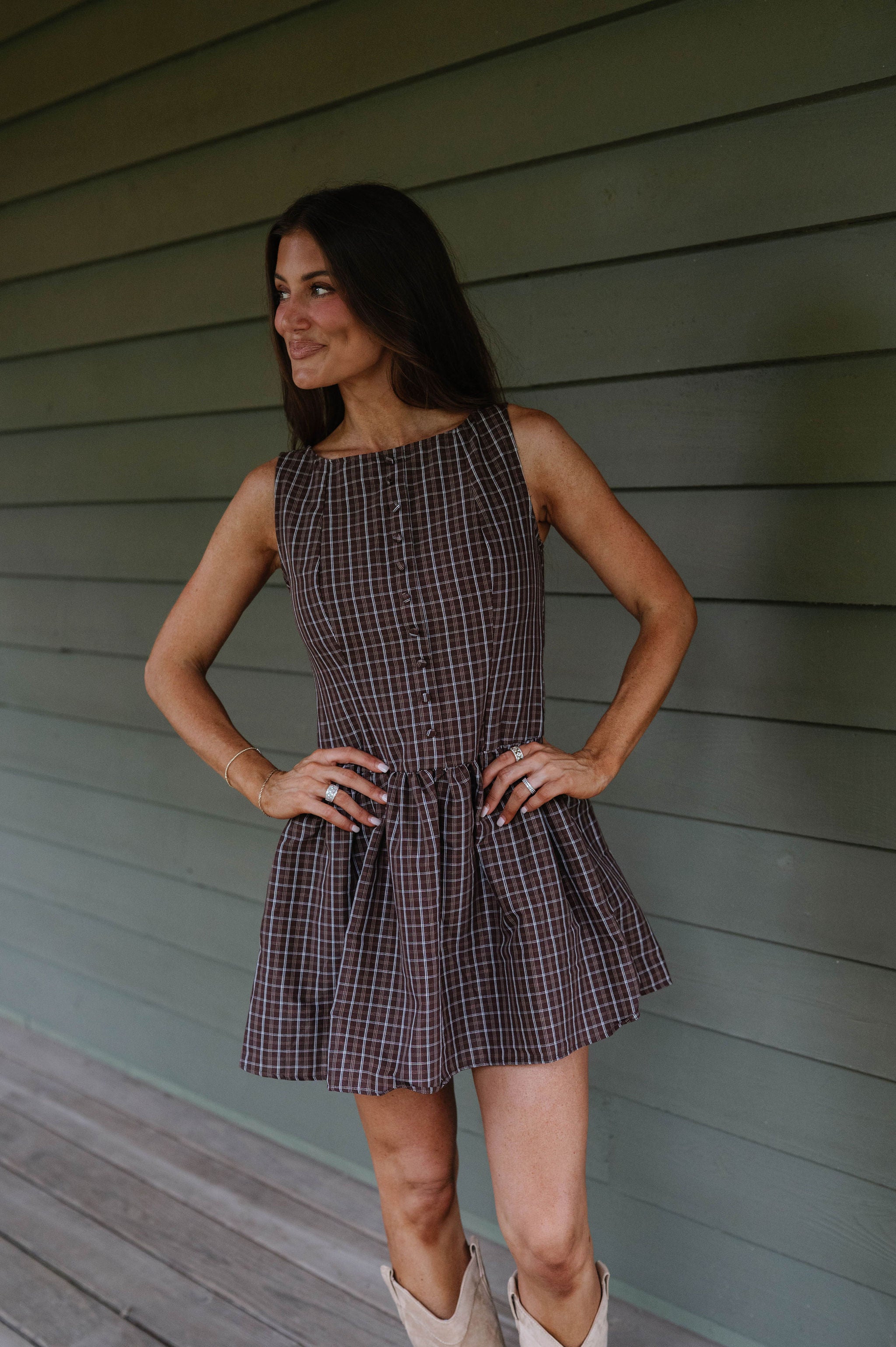 Wren Plaid Mini Dress-Brown Multi