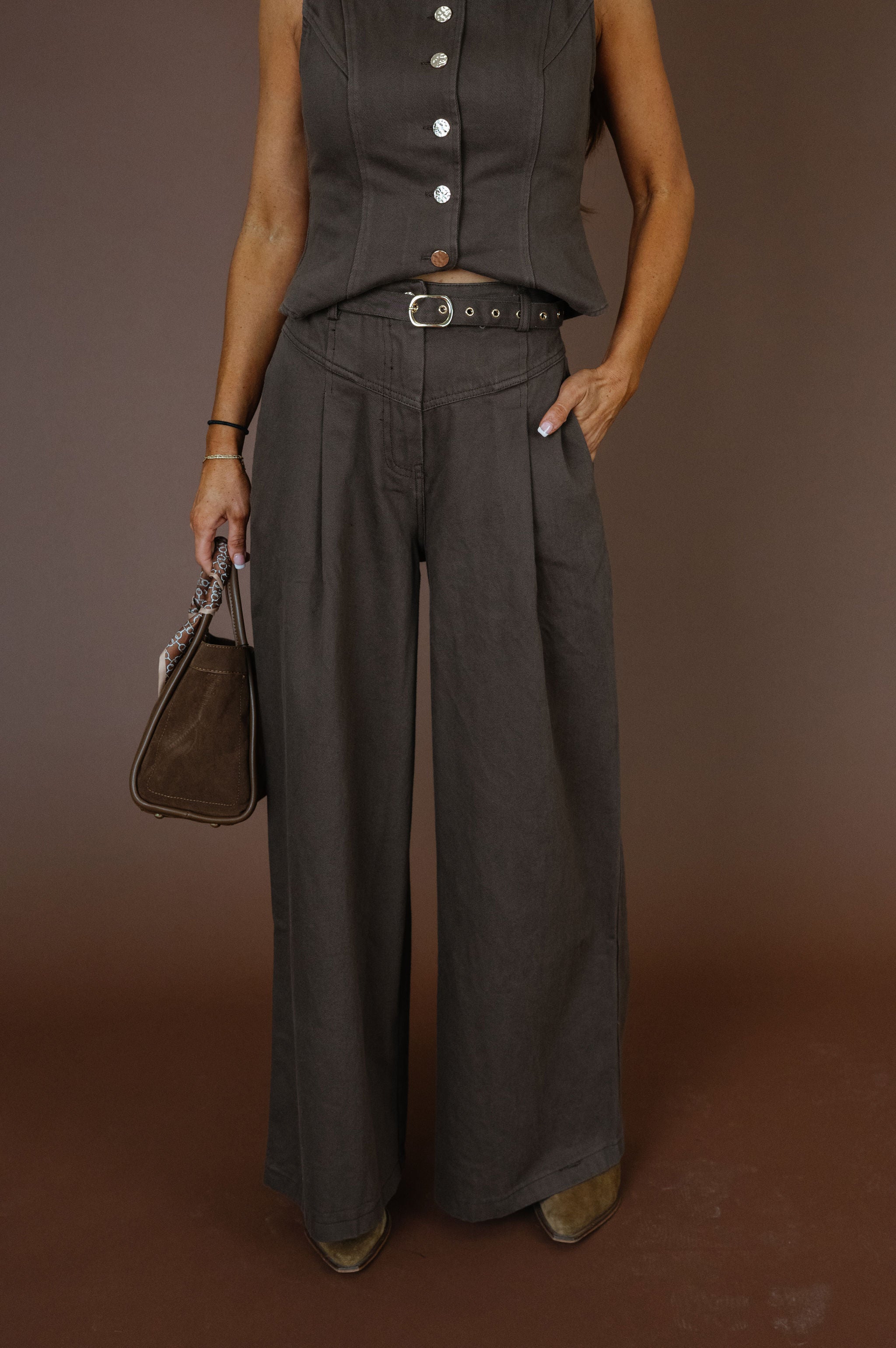 Cece Pants Set-Brown