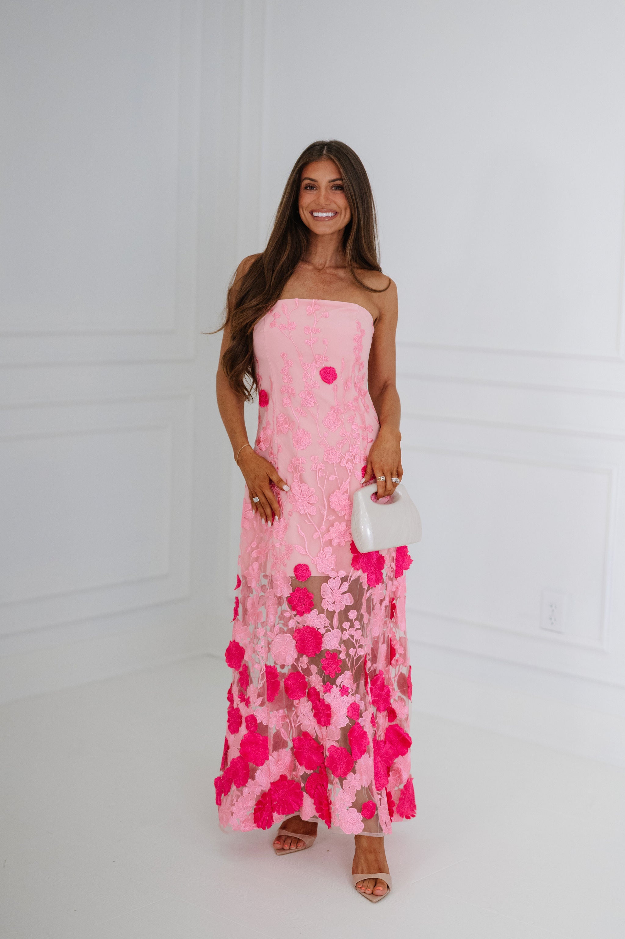 Lady Embroidered Maxi Dress-Pink
