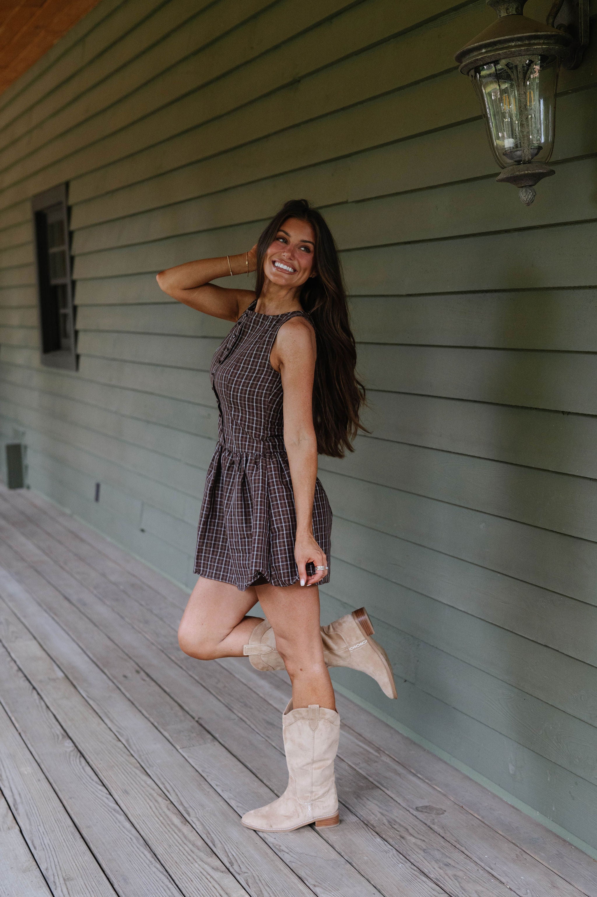 Wren Plaid Mini Dress-Brown Multi