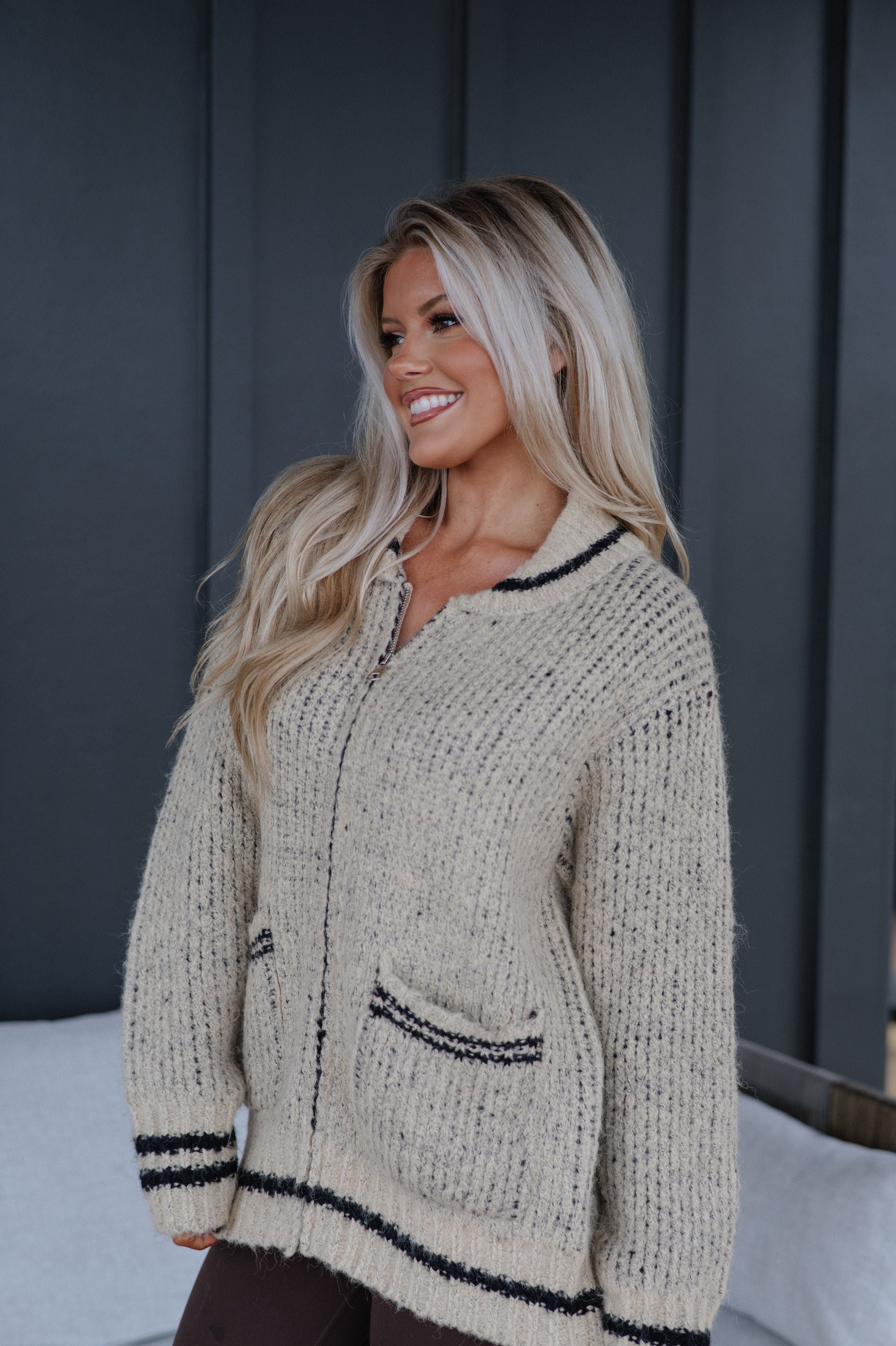 Apres Zip Cardigan-Oatmeal