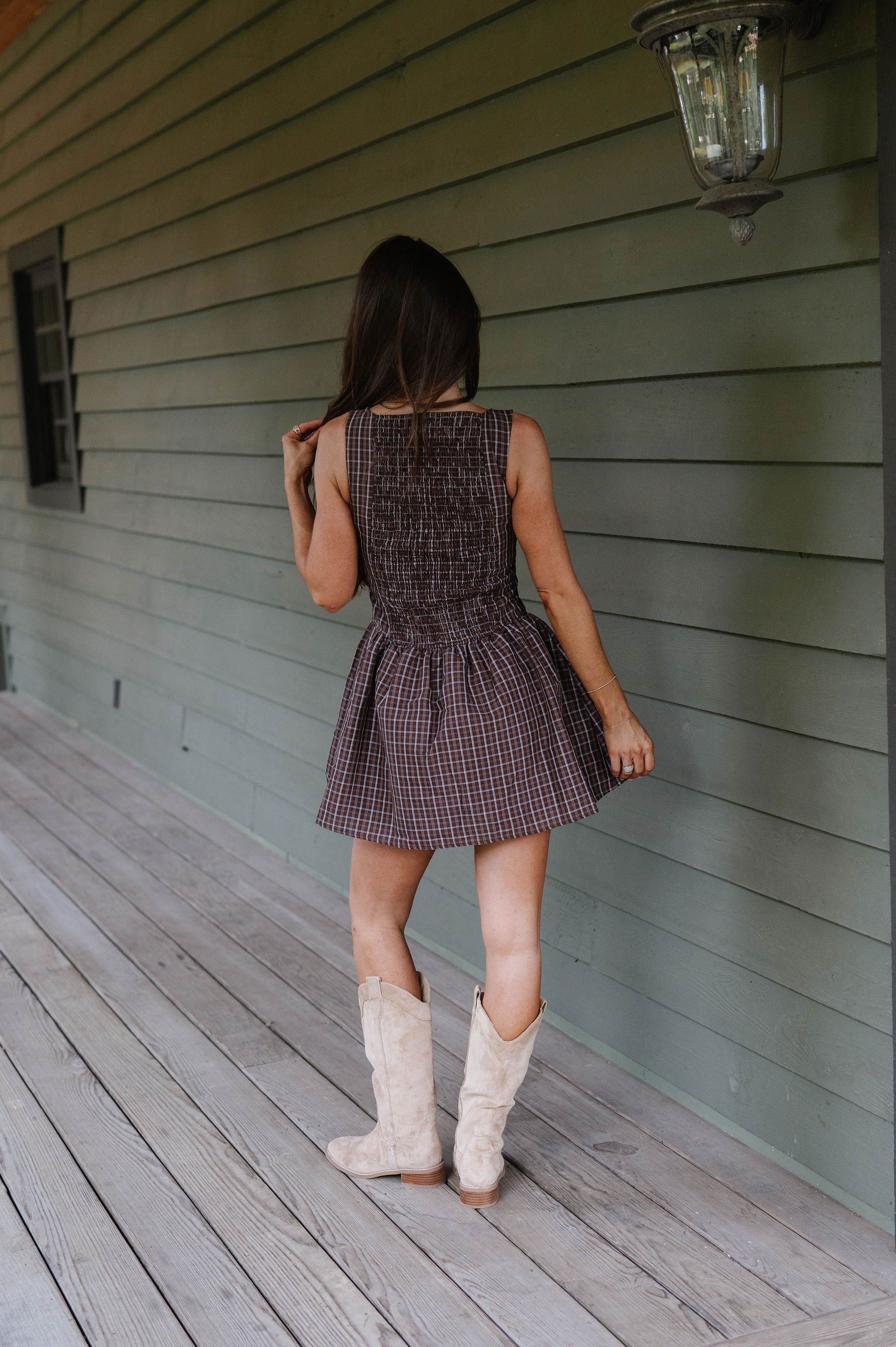 Wren Plaid Mini Dress-Brown Multi