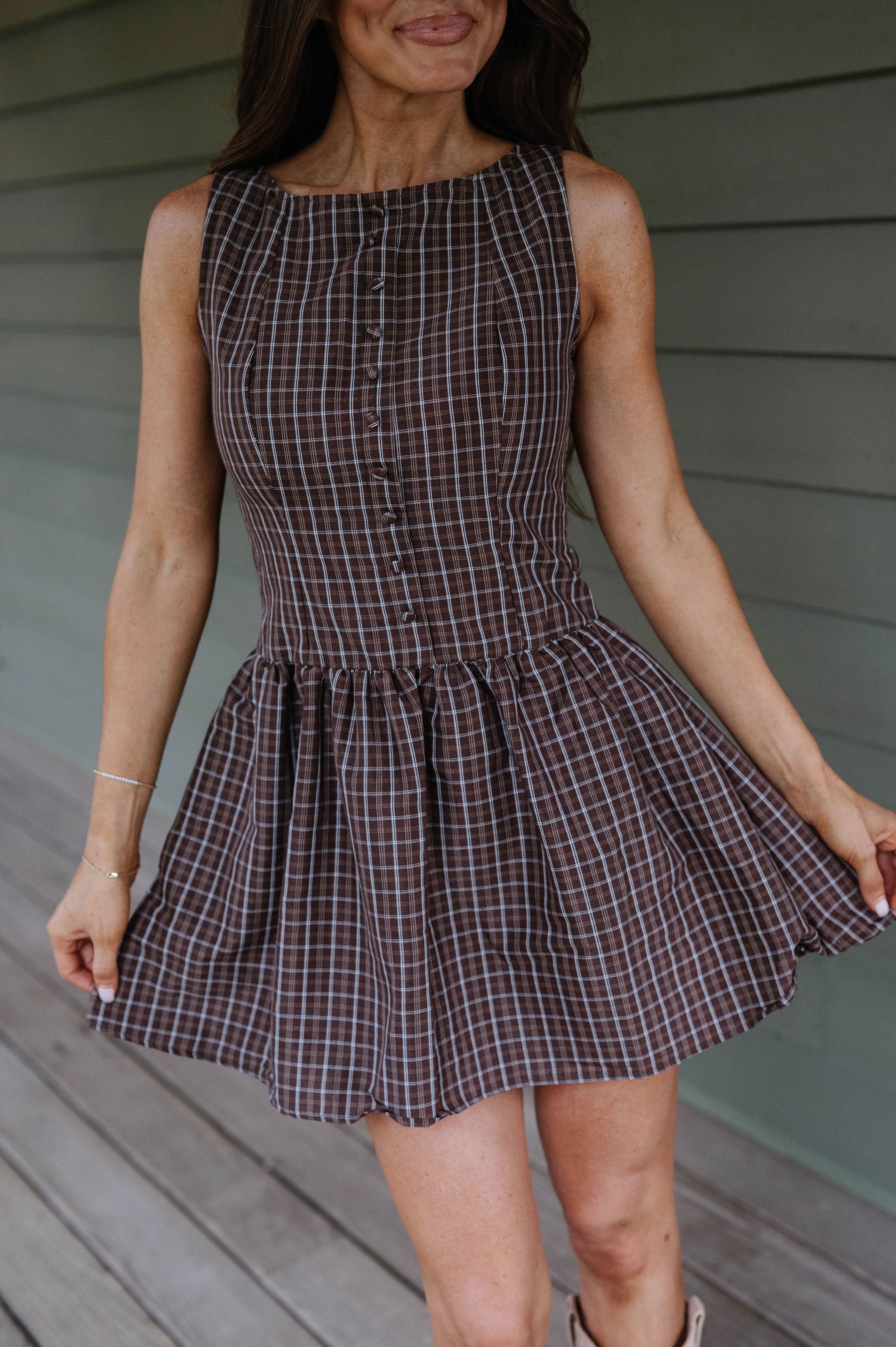 Wren Plaid Mini Dress-Brown Multi