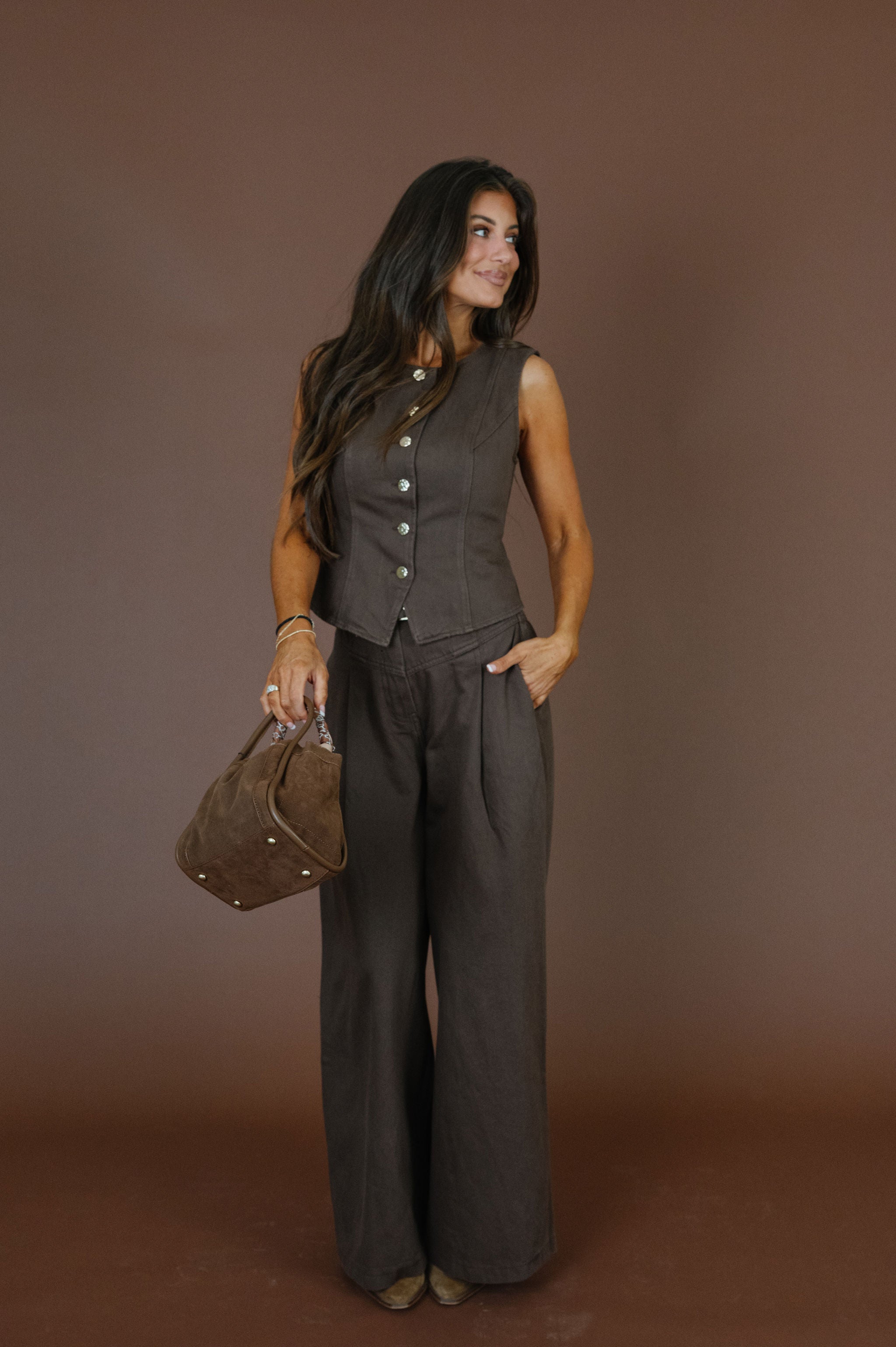 Cece Pants Set-Brown