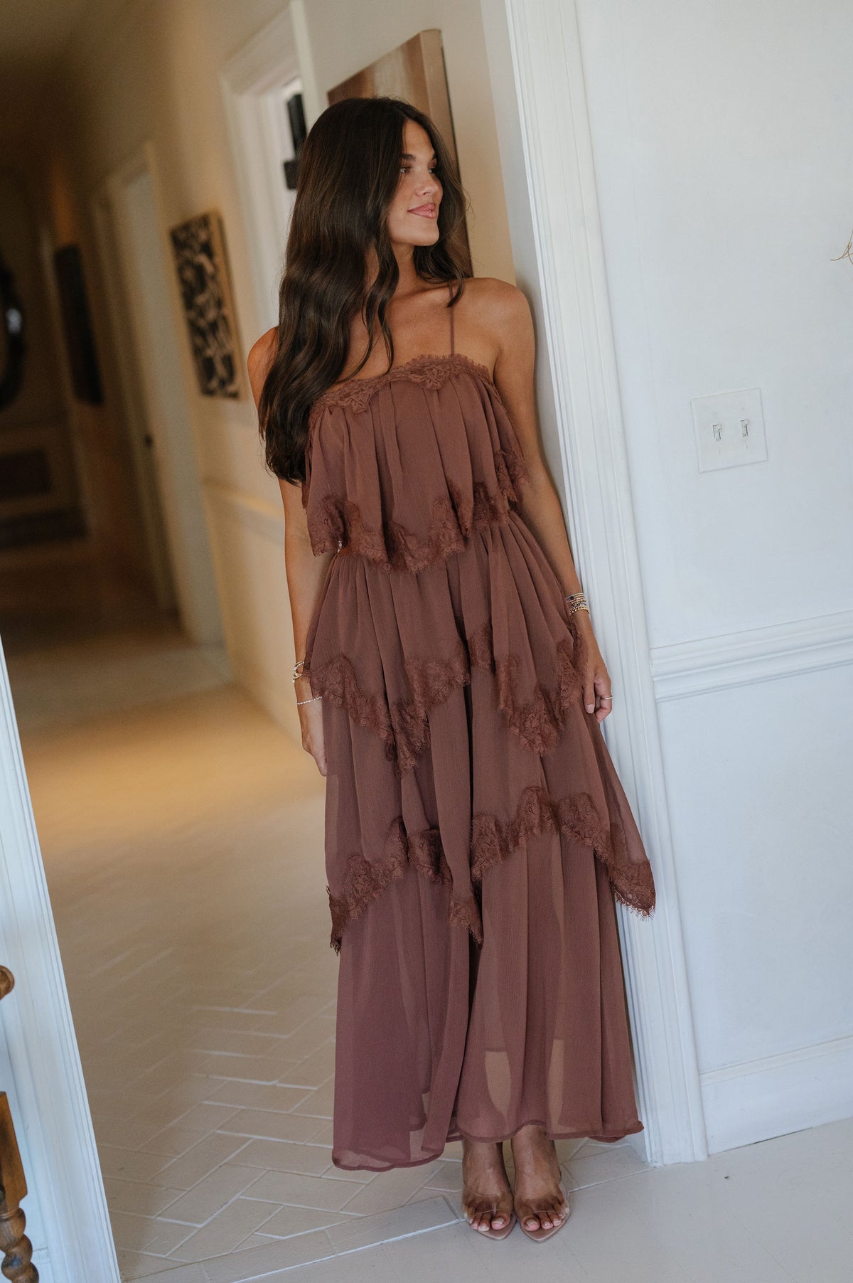 Bella Tiered Maxi Dress-Brown