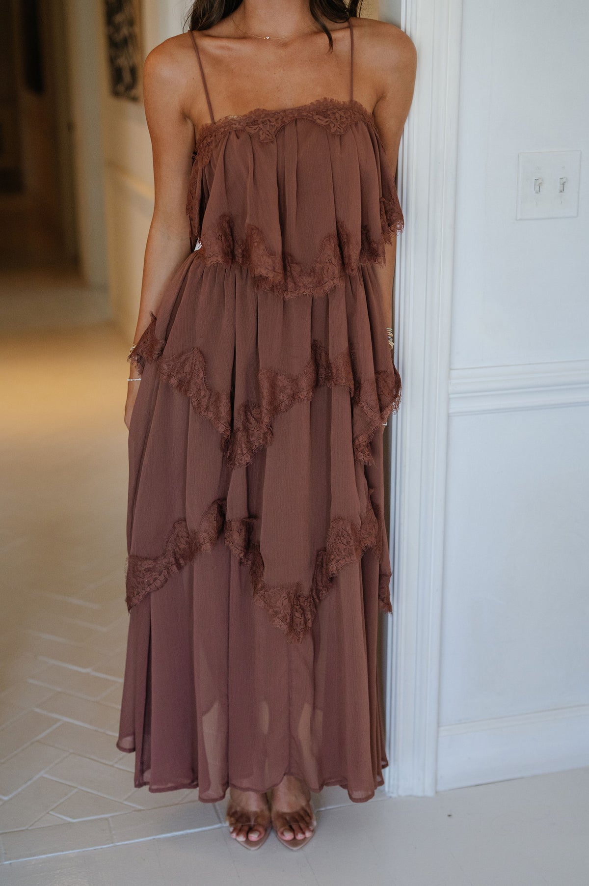 Bella Tiered Maxi Dress-Brown