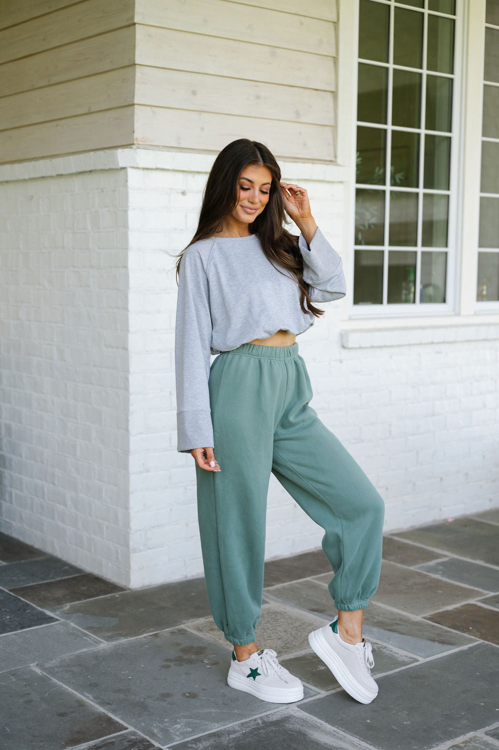 Bell Sleeve Cropped Top-Heather Grey