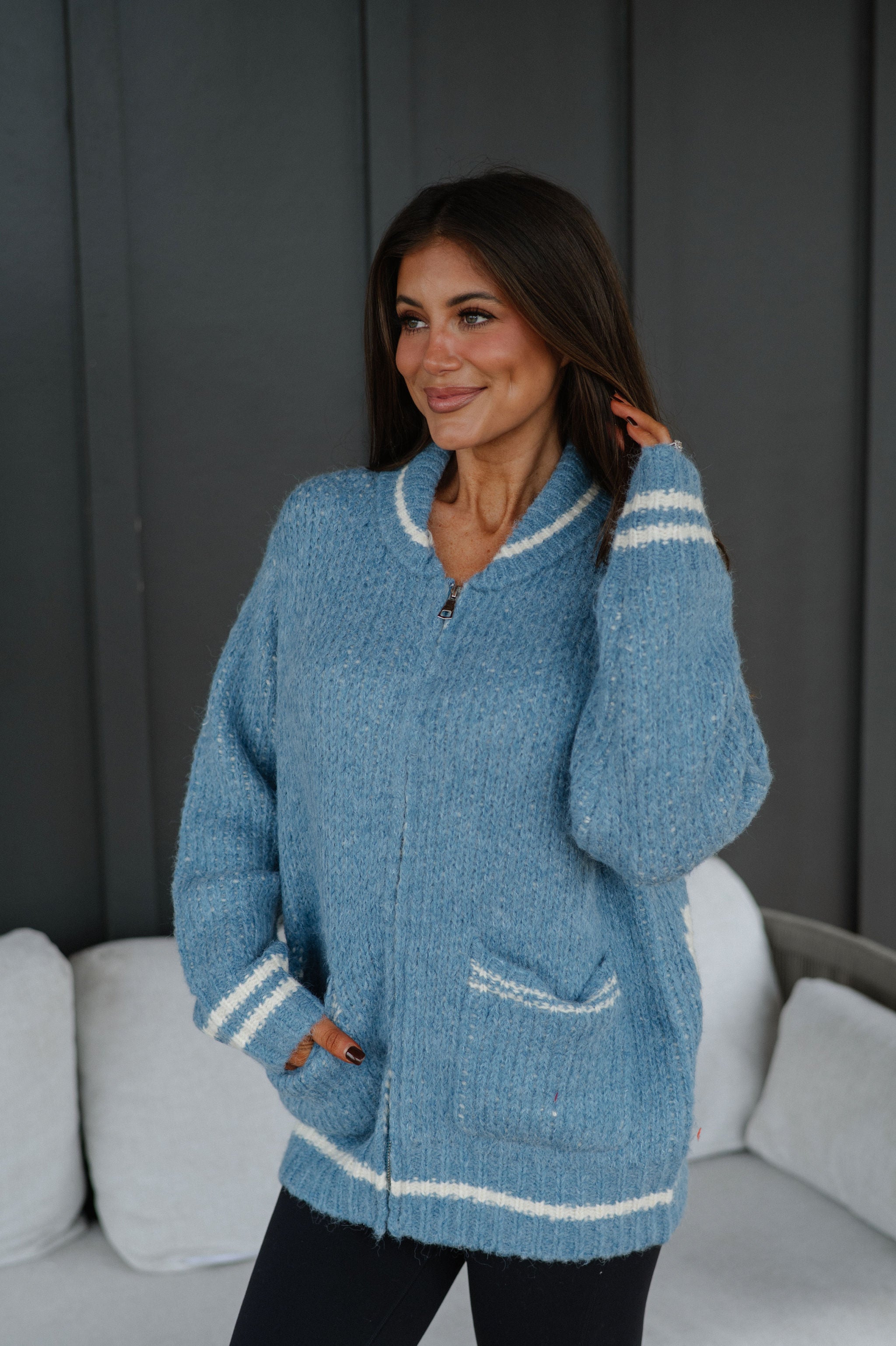 Apres Zip Cardigan-French Blue