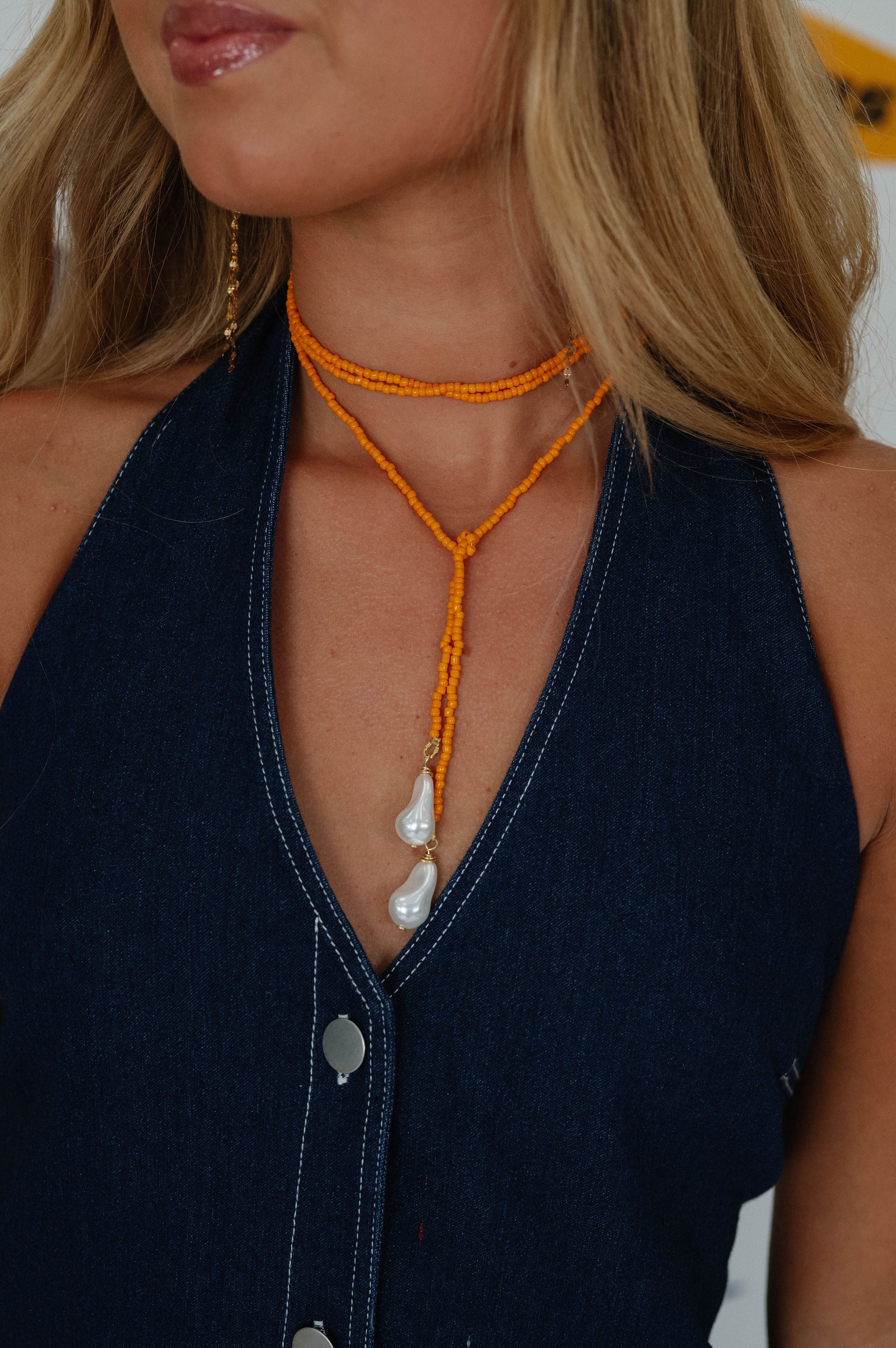Beaded Wrap Necklace-Orange
