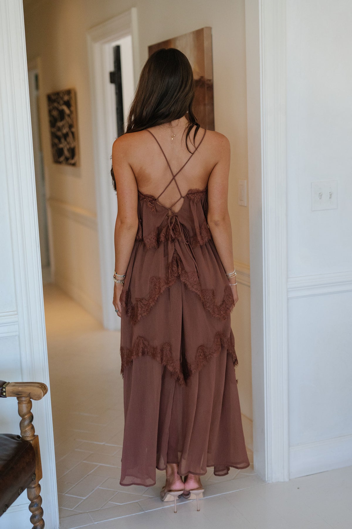 Bella Tiered Maxi Dress-Brown