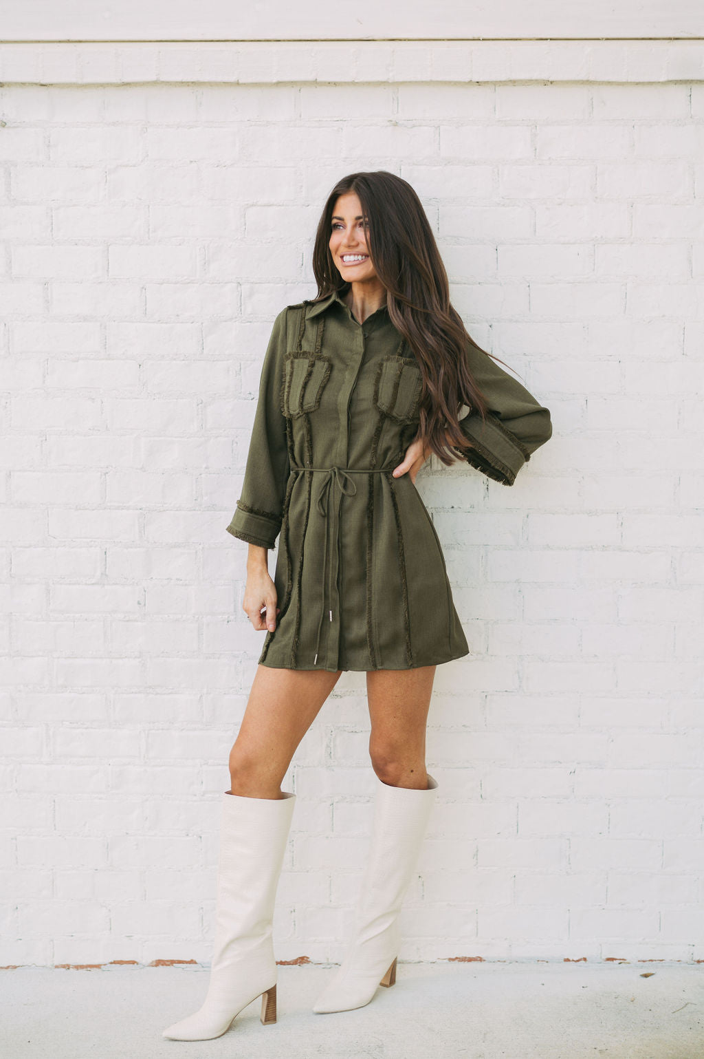 Gavin Woven Dress-Olive