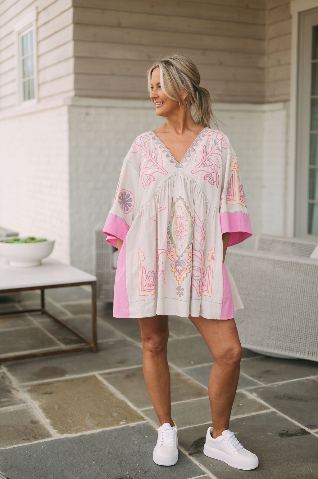 PREORDER Floral Embroidered Woven Dress- Taupe PREORDER 5/7