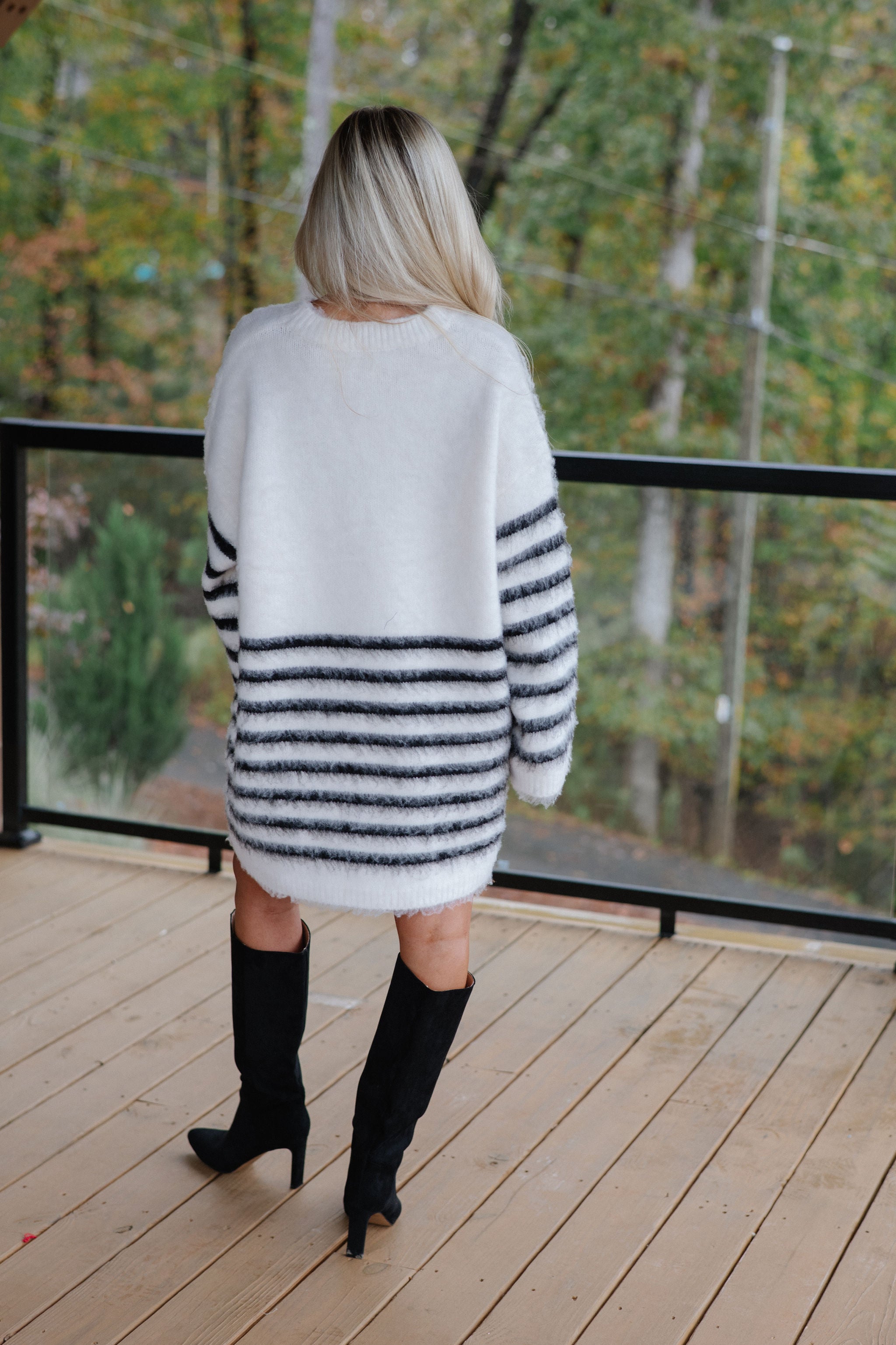 Oversized Stripe Mohair Sweater Dress-White/Black