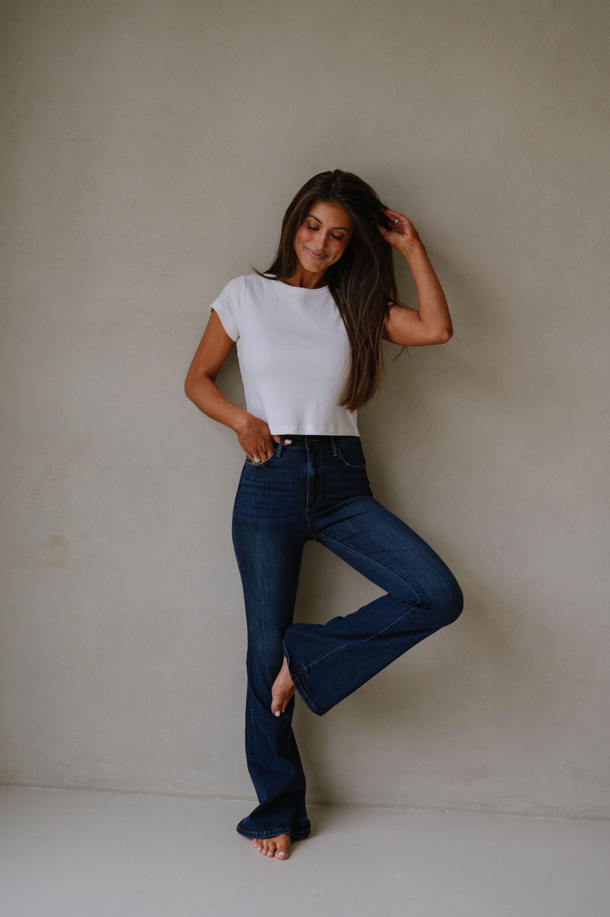 High Rise Flared Jeans-Dark