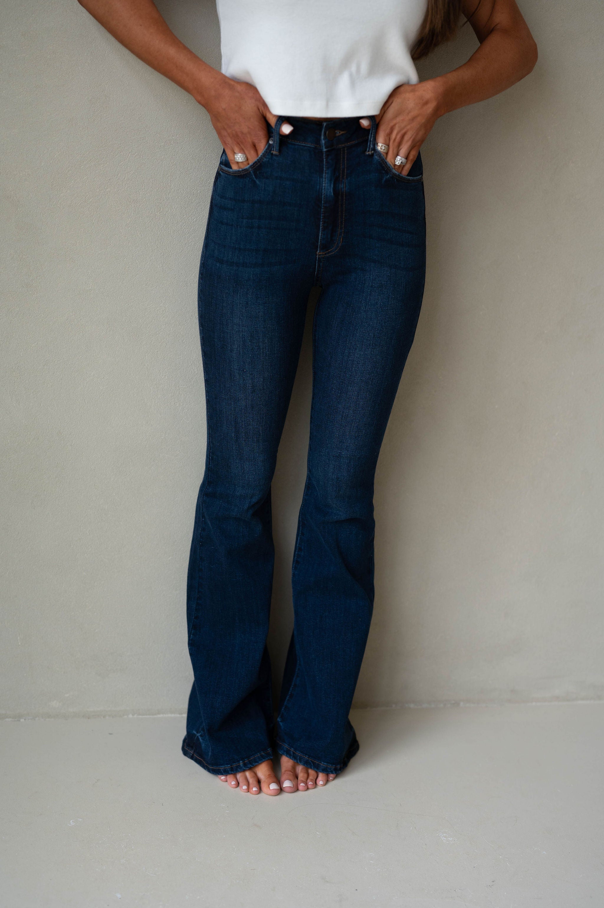 High Rise Flared Jeans-Dark