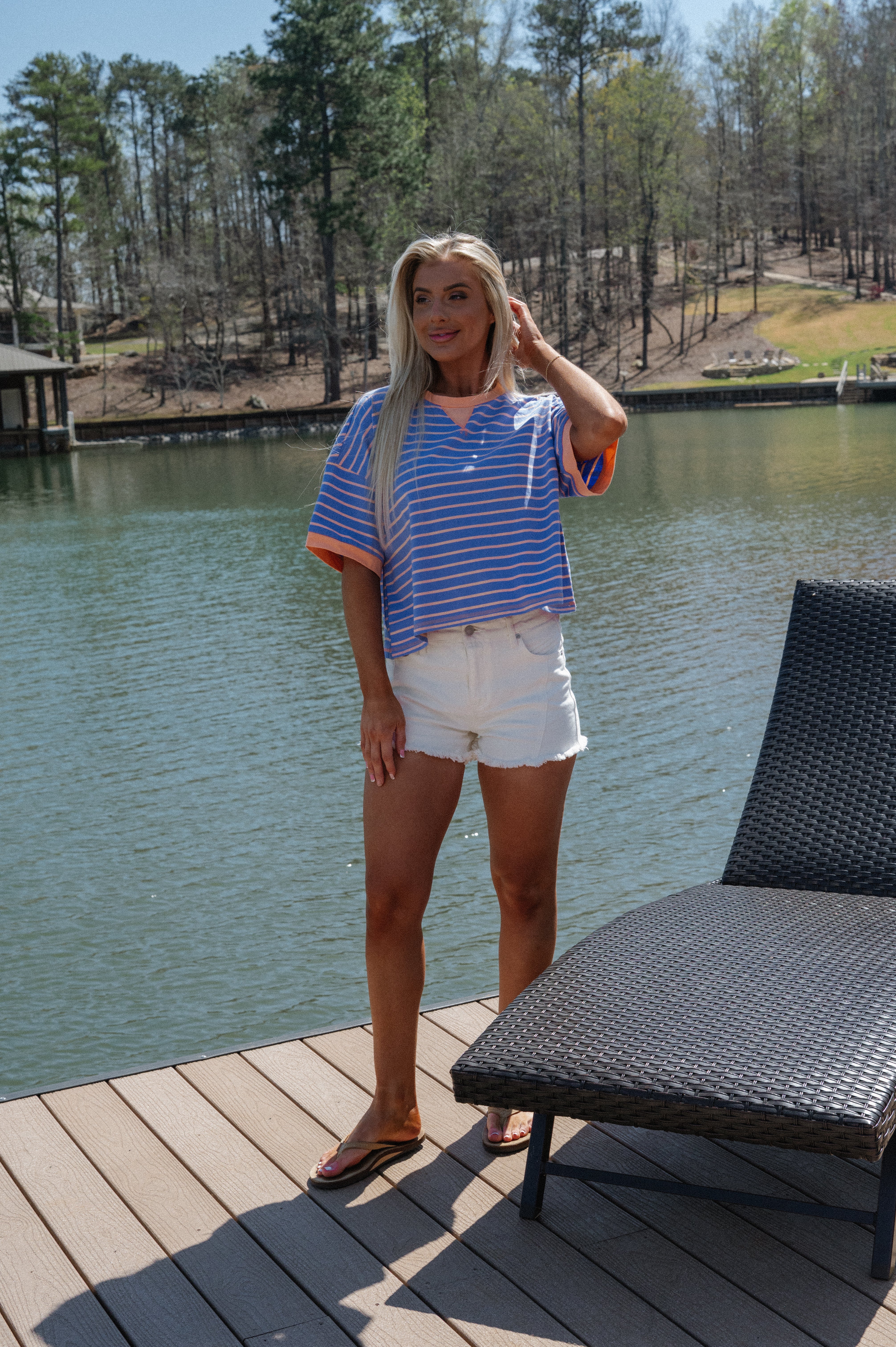 Myles Striped Tee-Periwinkle/Orange