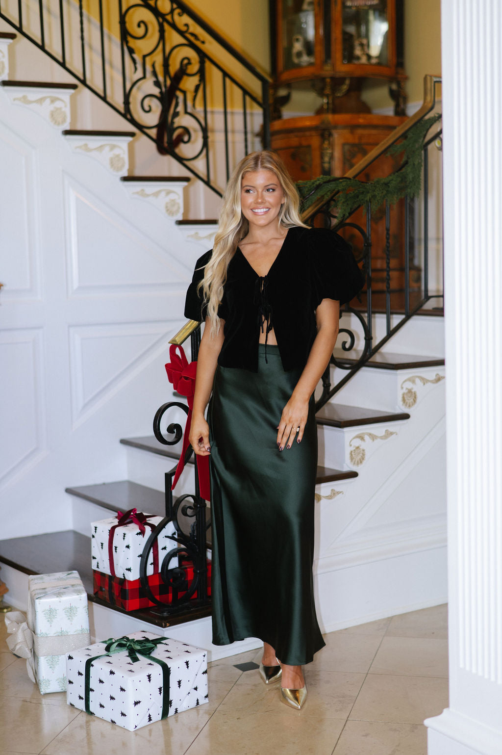 Ryser Satin Maxi Skirt-Forest Green