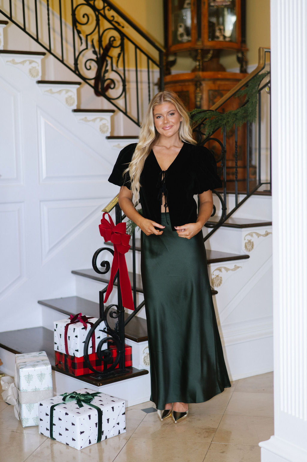 Ryser Satin Maxi Skirt-Forest Green