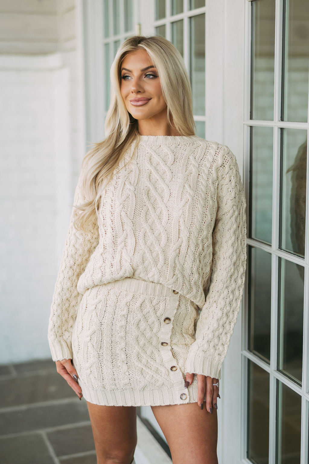 Korey Cable Knit Skirt Set-Cream