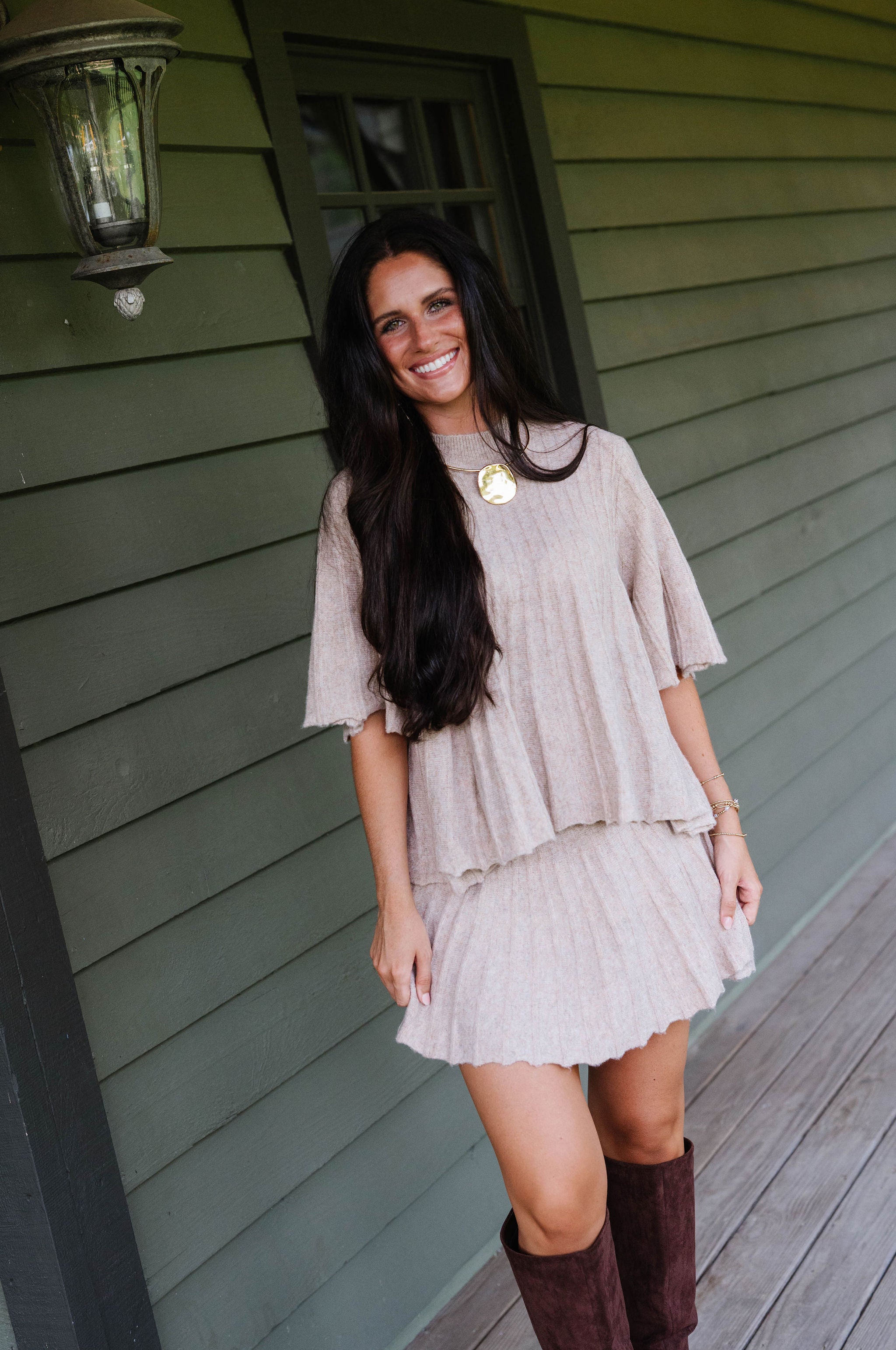 Serena Knit Skirt Set-Beige