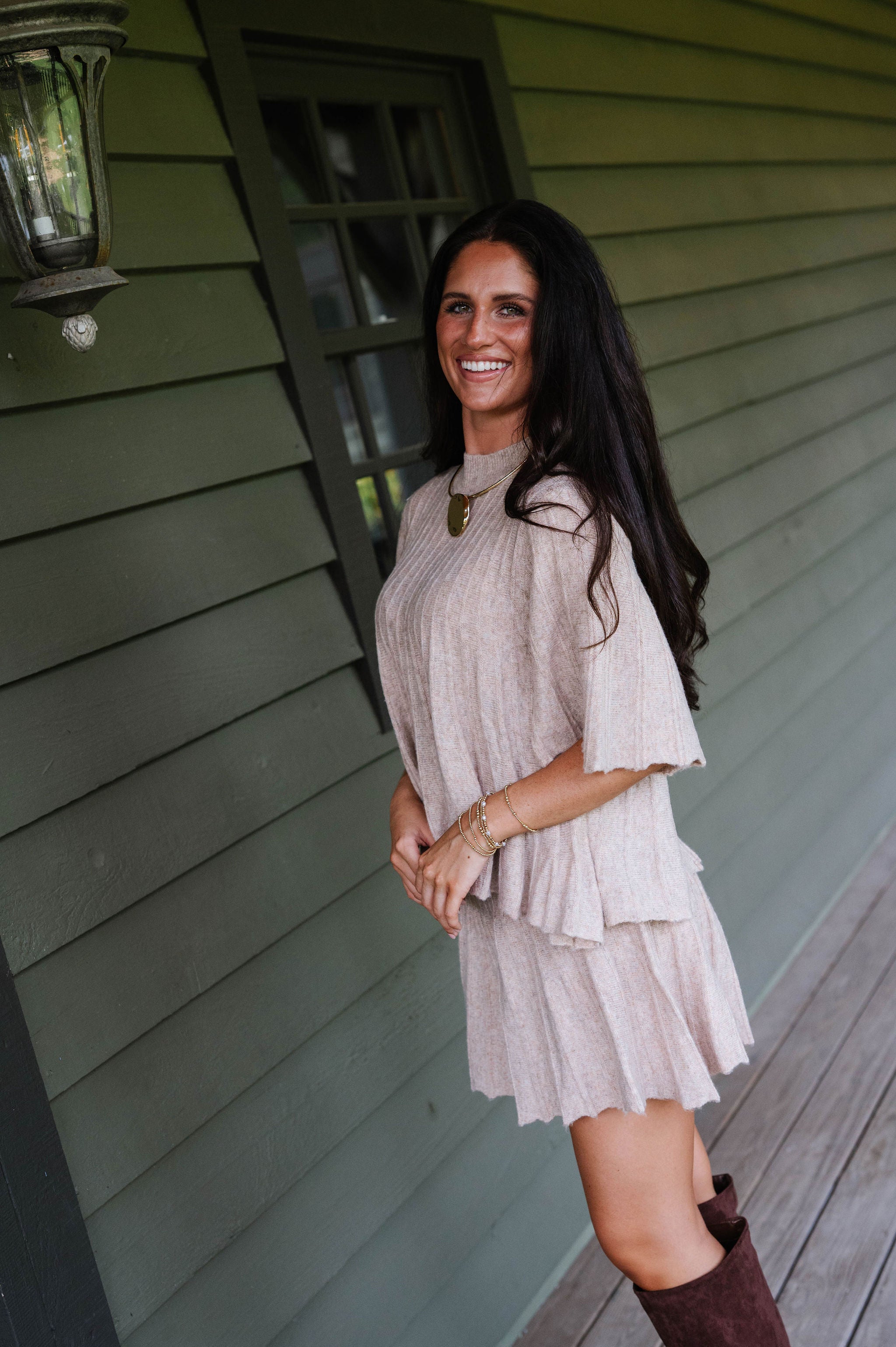 Serena Knit Skirt Set-Beige