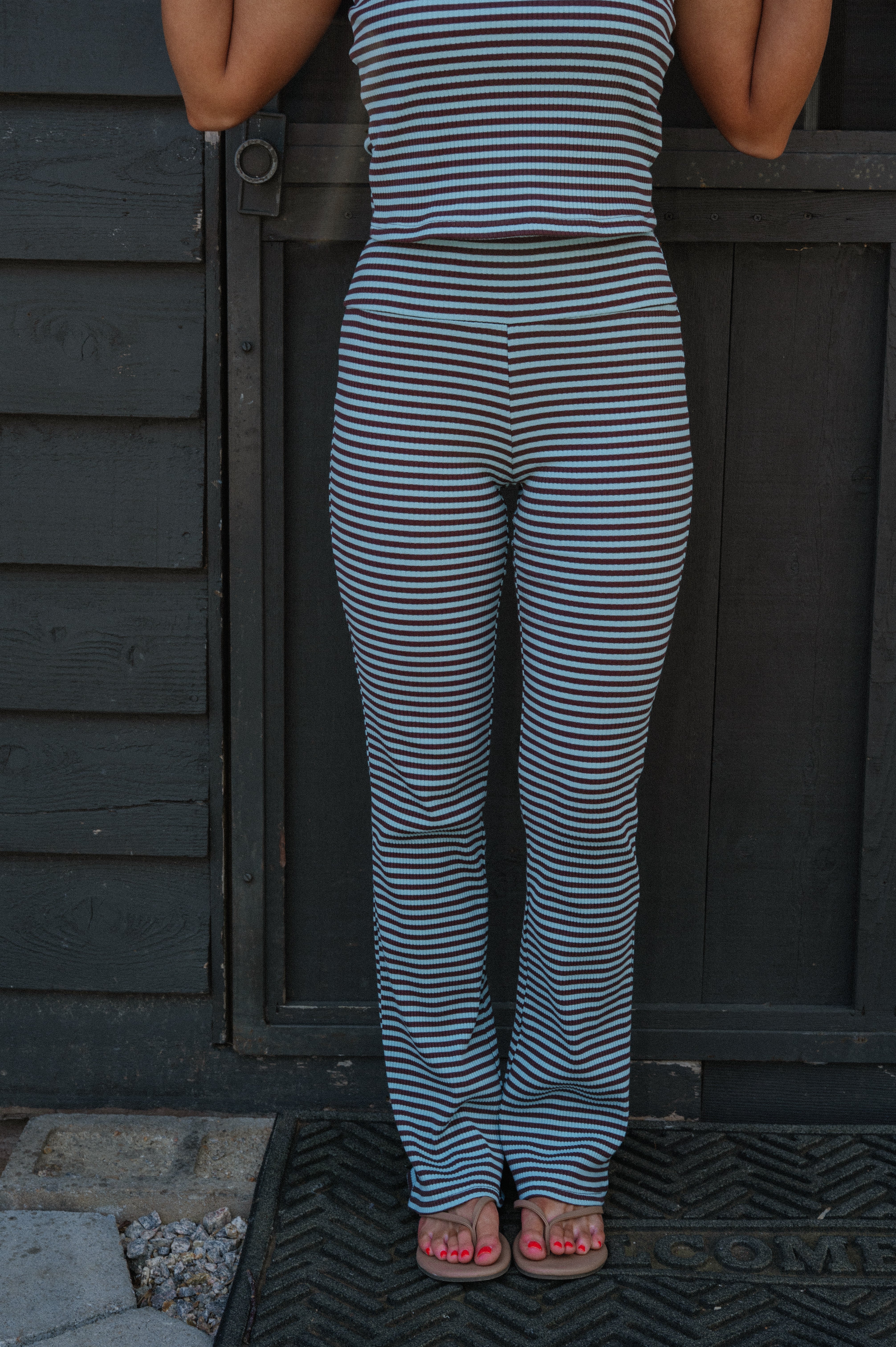 Serena Flared Pants Set-Light Blue/Brown