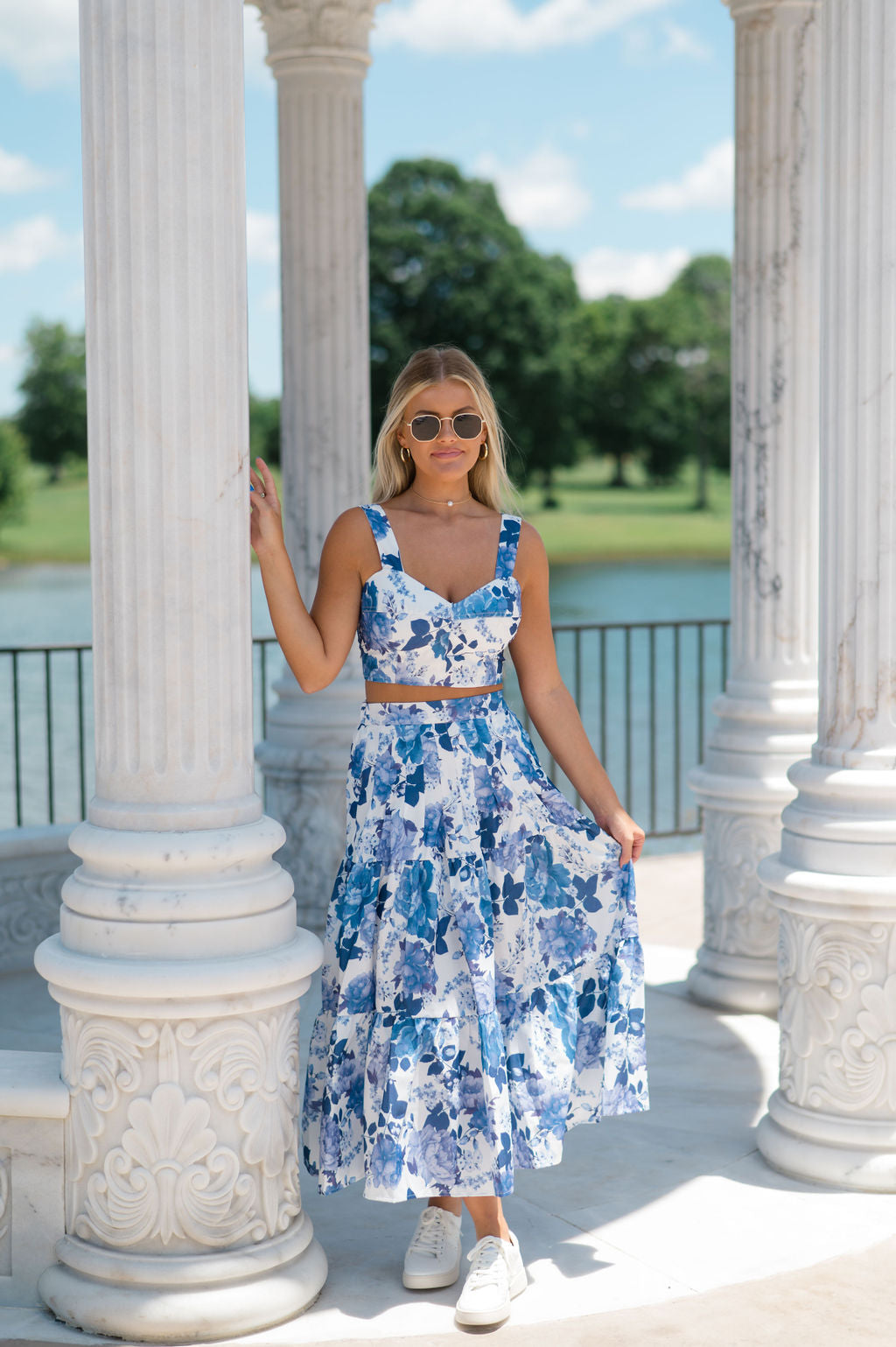 Henley Floral Skirt Set- White Floral