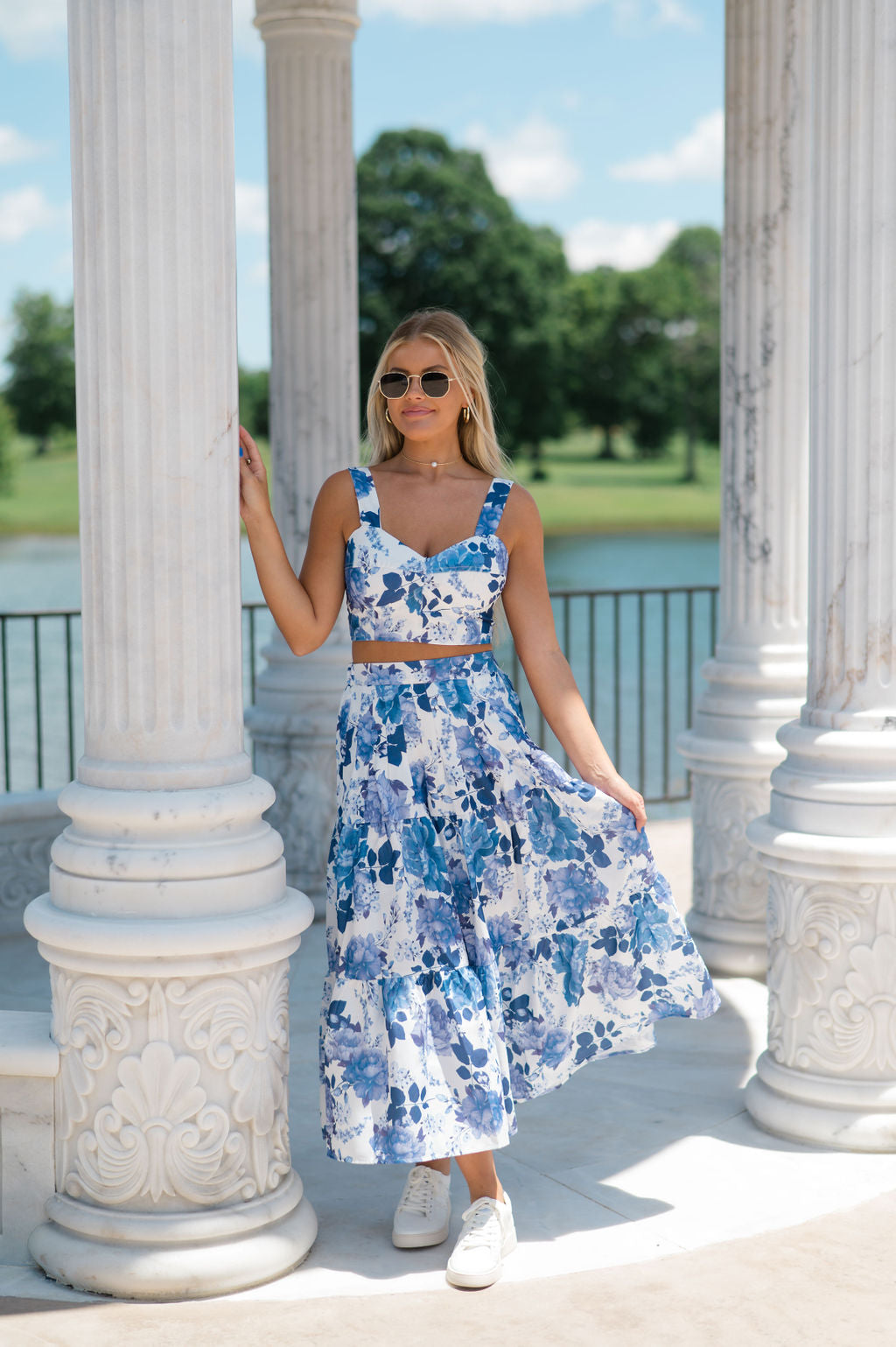 Henley Floral Skirt Set- White Floral