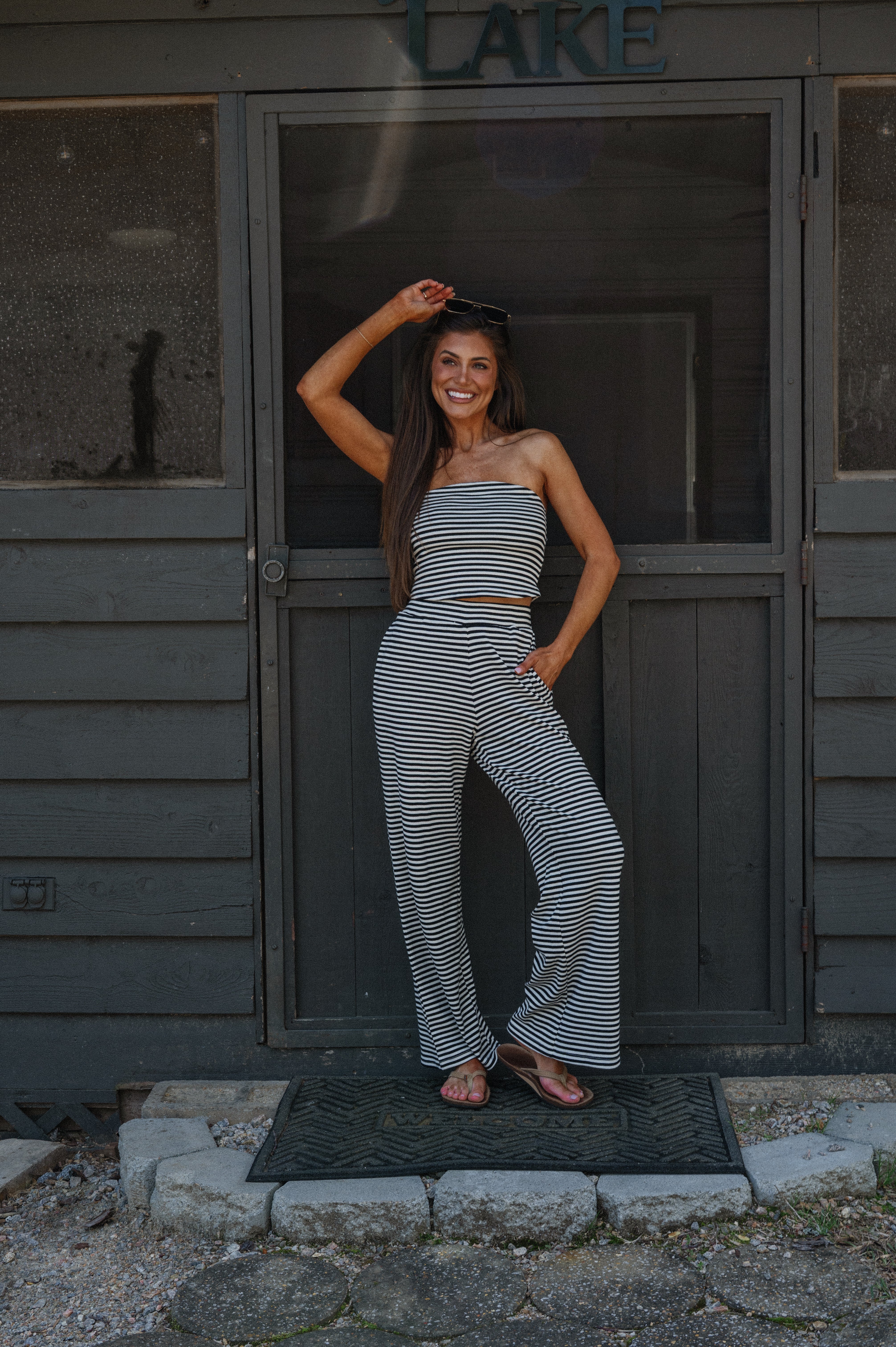 Bex Striped Pants Set-Black/Cream