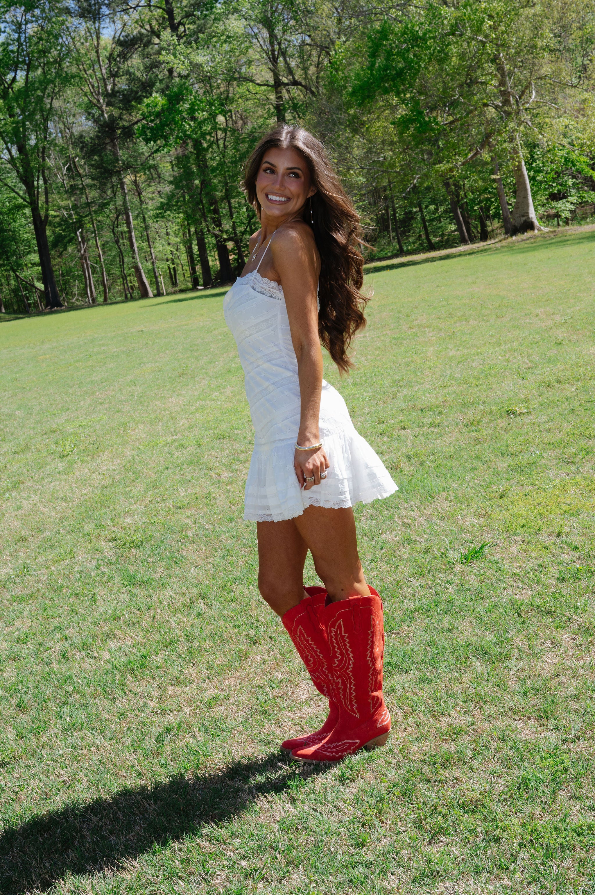 Ruthie Eyelet Lace Trim Dress-Off White