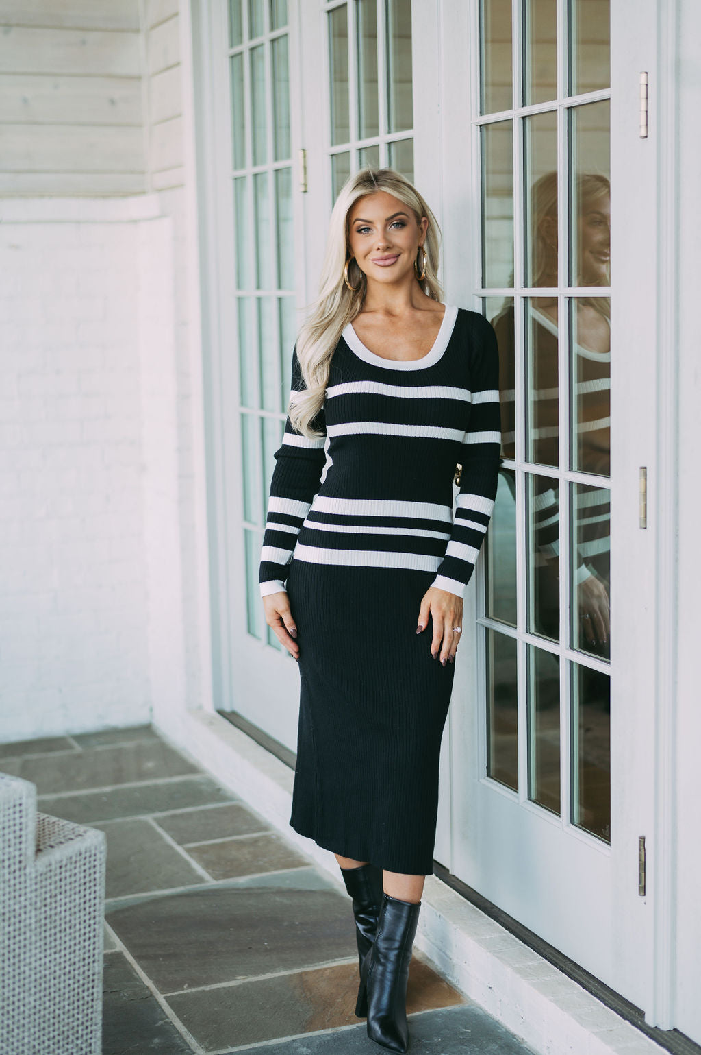 Scoop Neck Striped Midi Dress